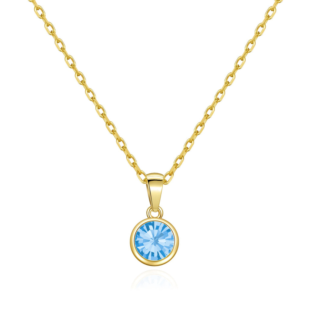 18k Gold Plated March (Aquamarine) Birthstone Necklace Created with Zircondia® Crystals