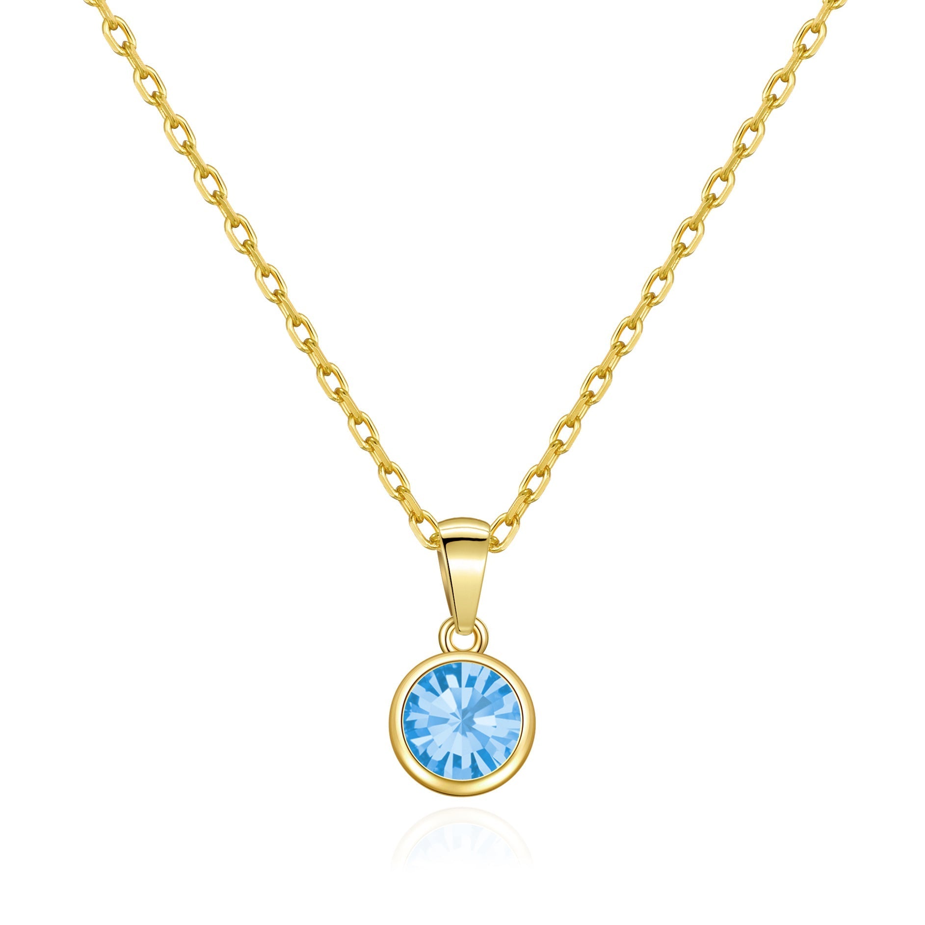 18k Gold Plated March (Aquamarine) Birthstone Necklace Created with Zircondia® Crystals