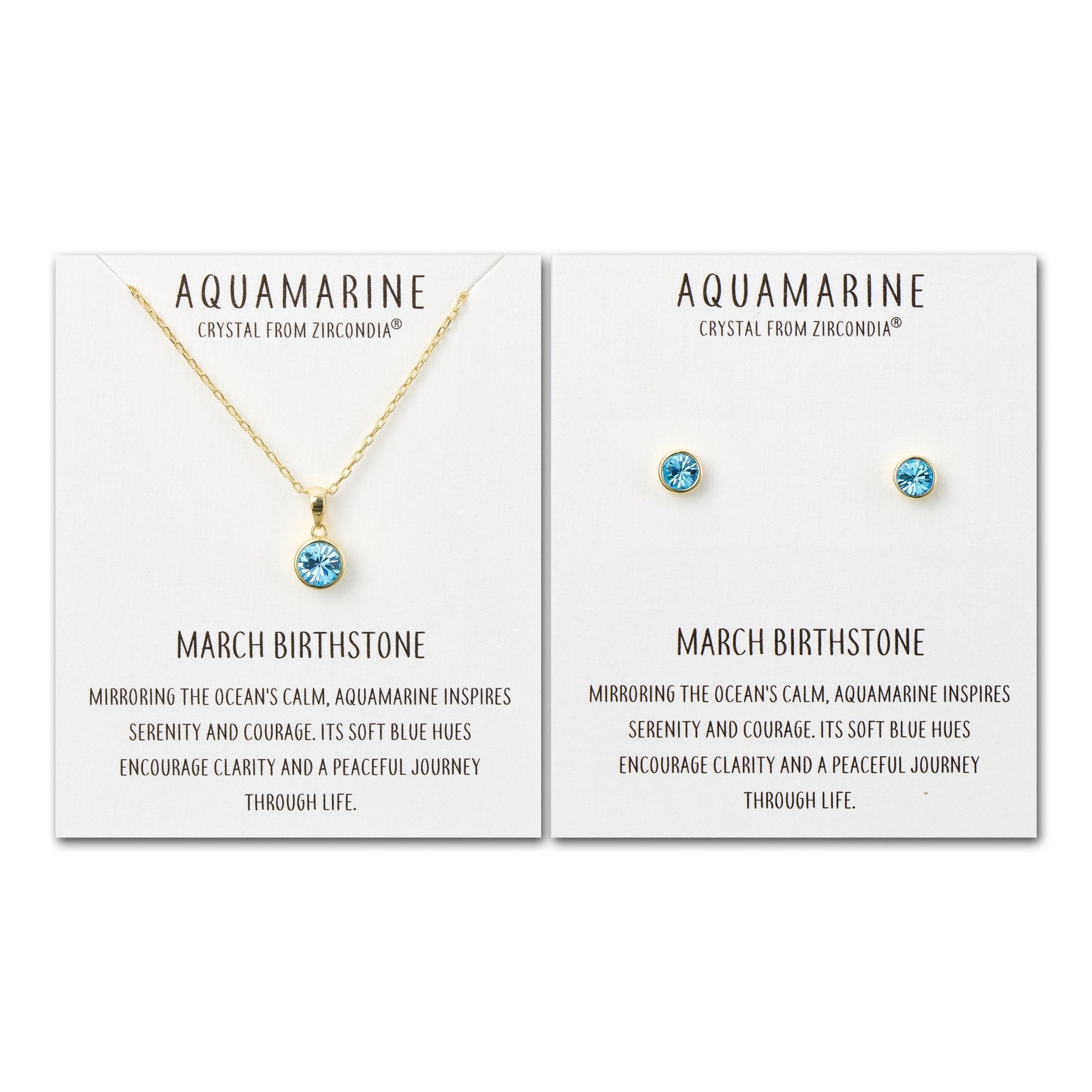 18k Gold Plated March (Aquamarine) Birthstone Necklace & Earrings Set Created with Zircondia® Crystals