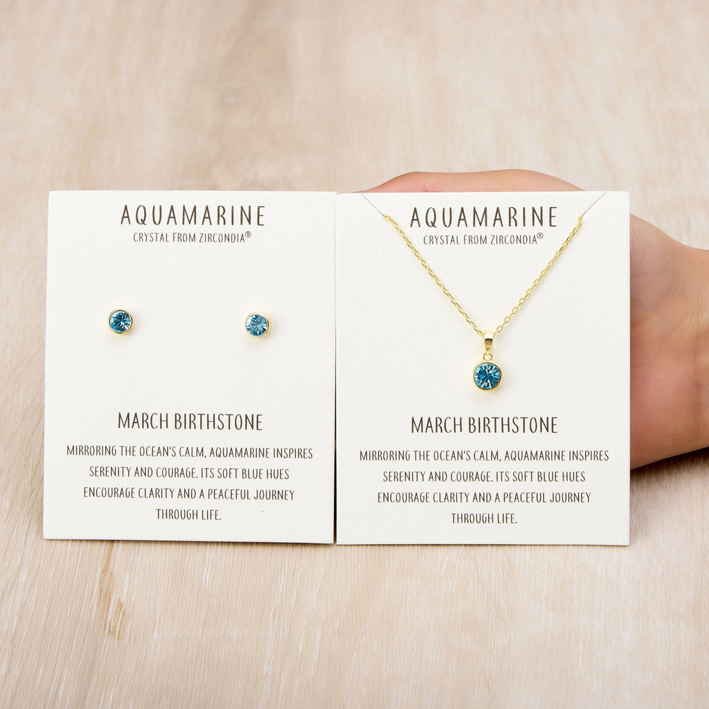 18k Gold Plated March (Aquamarine) Birthstone Necklace & Earrings Set Created with Zircondia® Crystals