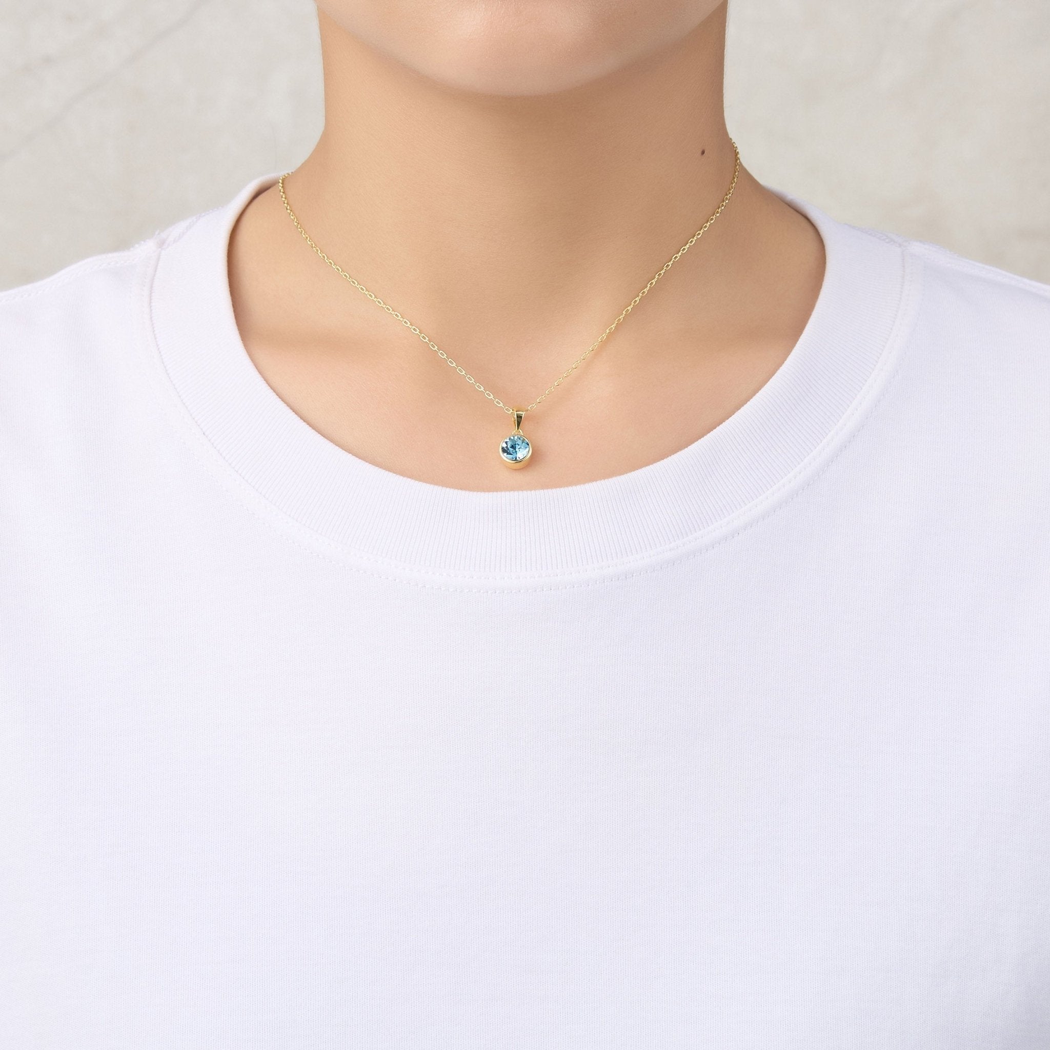 18k Gold Plated March (Aquamarine) Birthstone Necklace & Earrings Set Created with Zircondia® Crystals