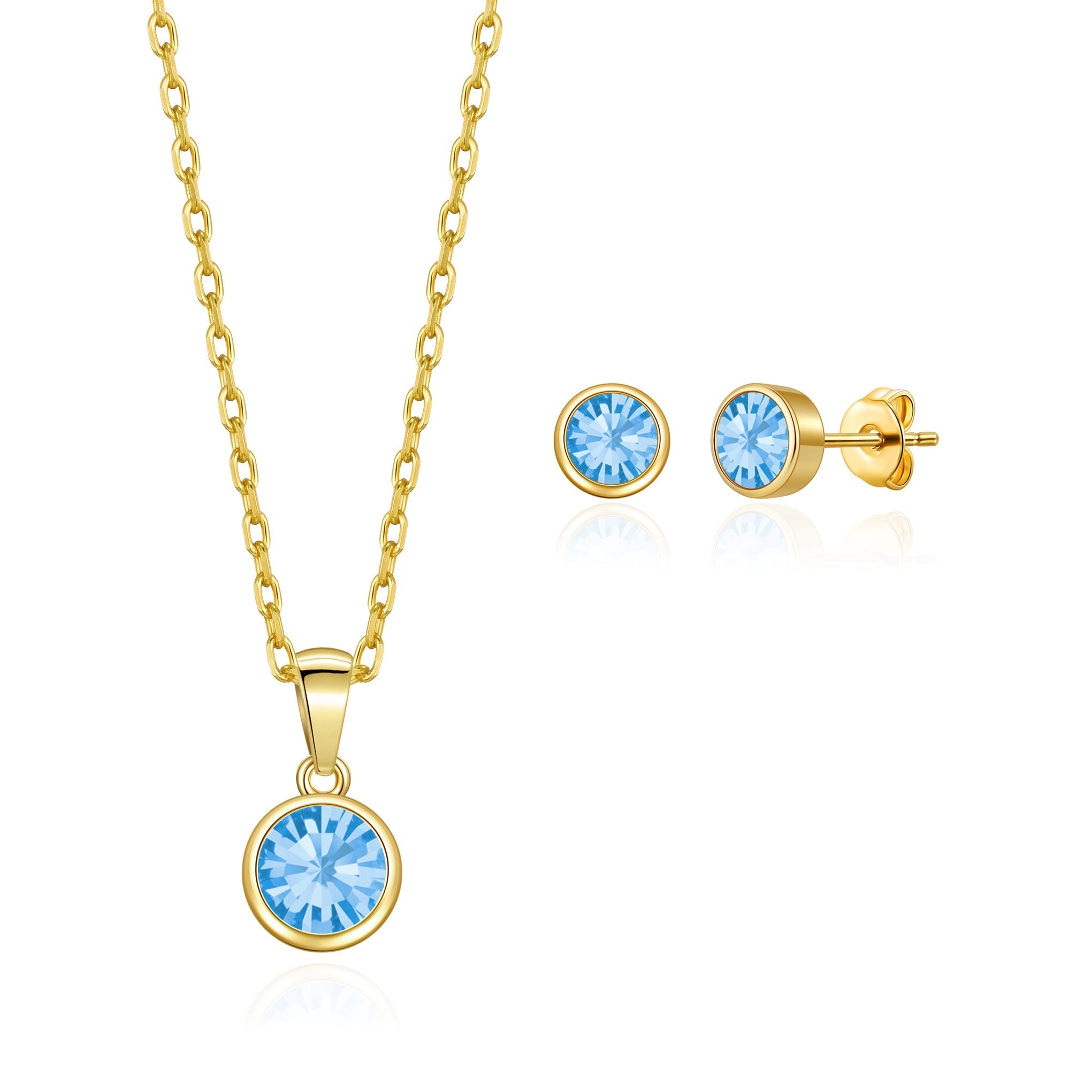 18k Gold Plated March (Aquamarine) Birthstone Necklace & Earrings Set Created with Zircondia® Crystals