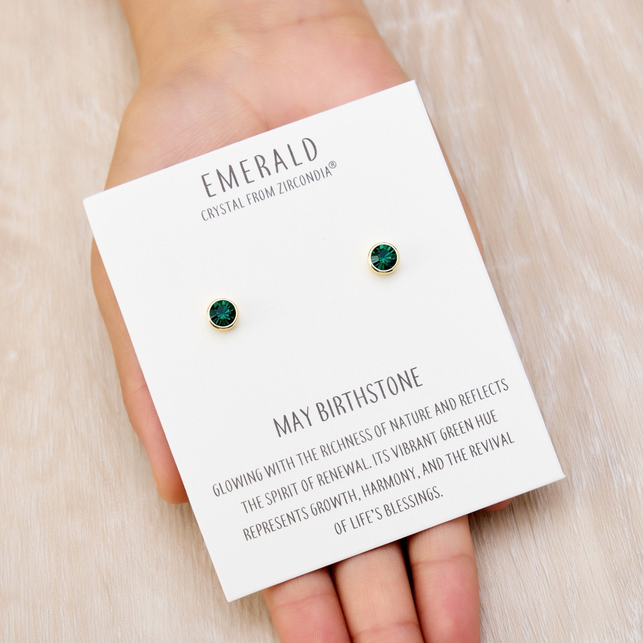 18k Gold Plated May (Emerald) Birthstone Earrings Created with Zircondia® Crystals