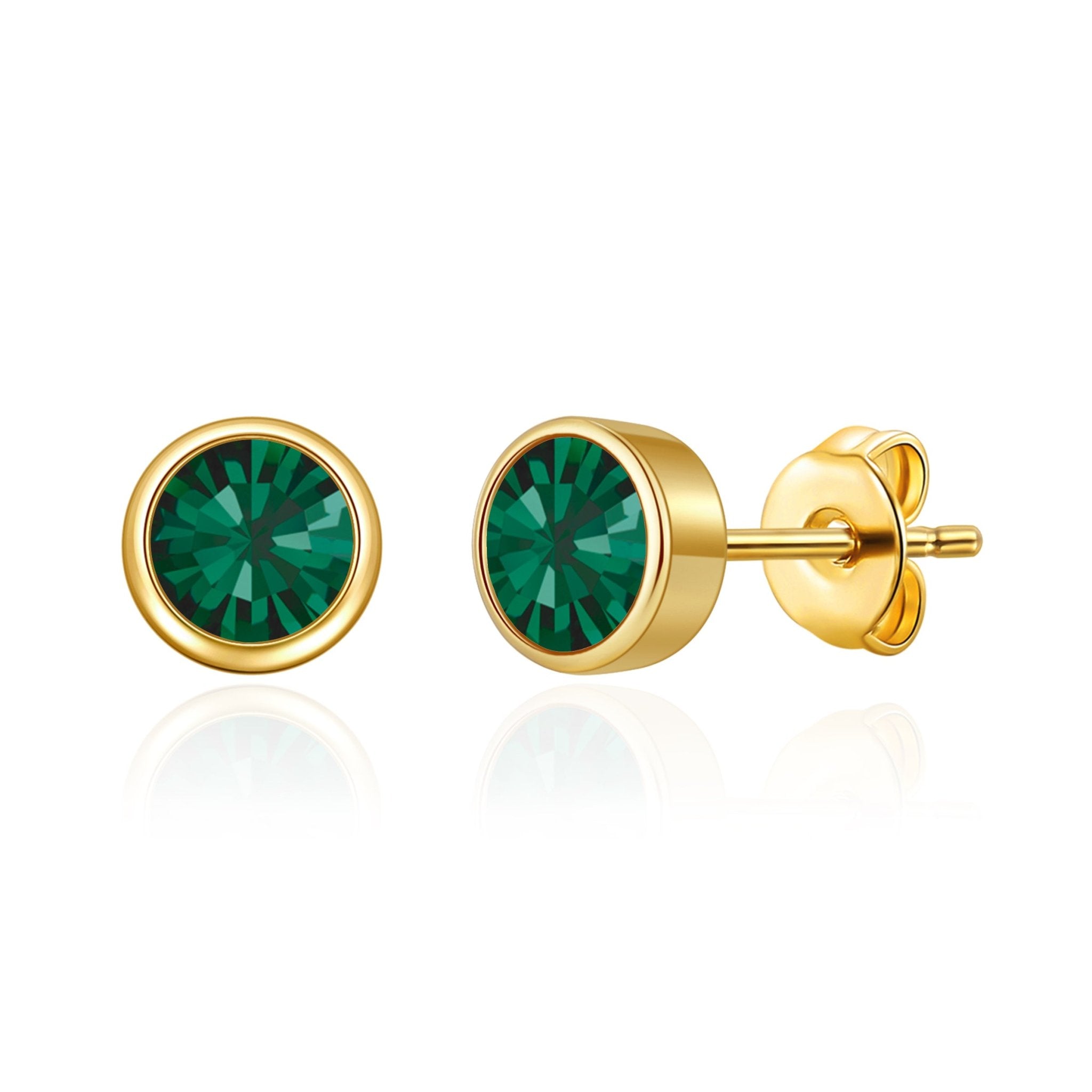 18k Gold Plated May (Emerald) Birthstone Earrings Created with Zircondia® Crystals