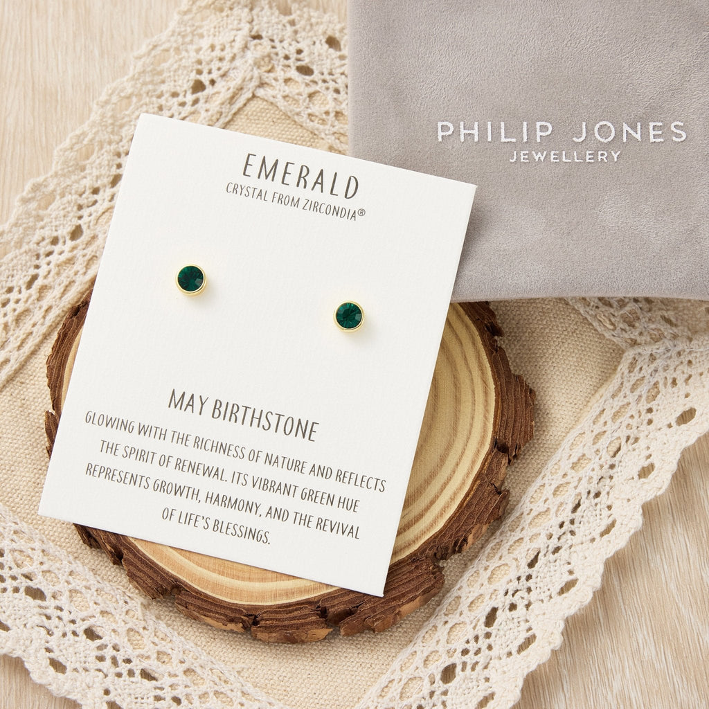 18k Gold Plated May (Emerald) Birthstone Earrings Created with Zircondia® Crystals