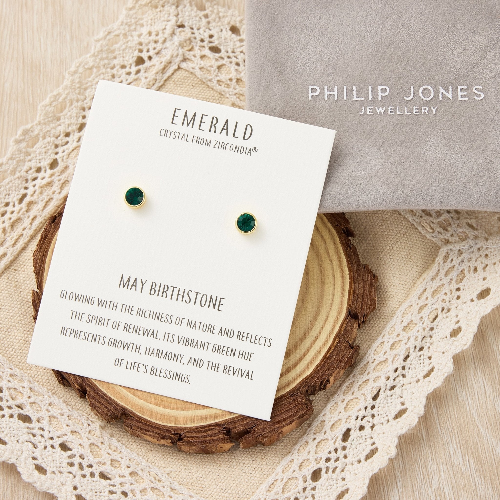 18k Gold Plated May (Emerald) Birthstone Earrings Created with Zircondia® Crystals