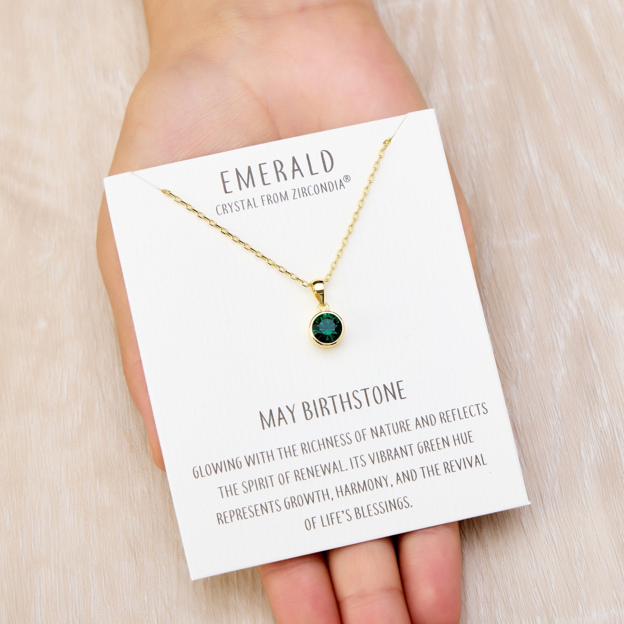 18k Gold Plated May (Emerald) Birthstone Necklace Created with Zircondia® Crystals