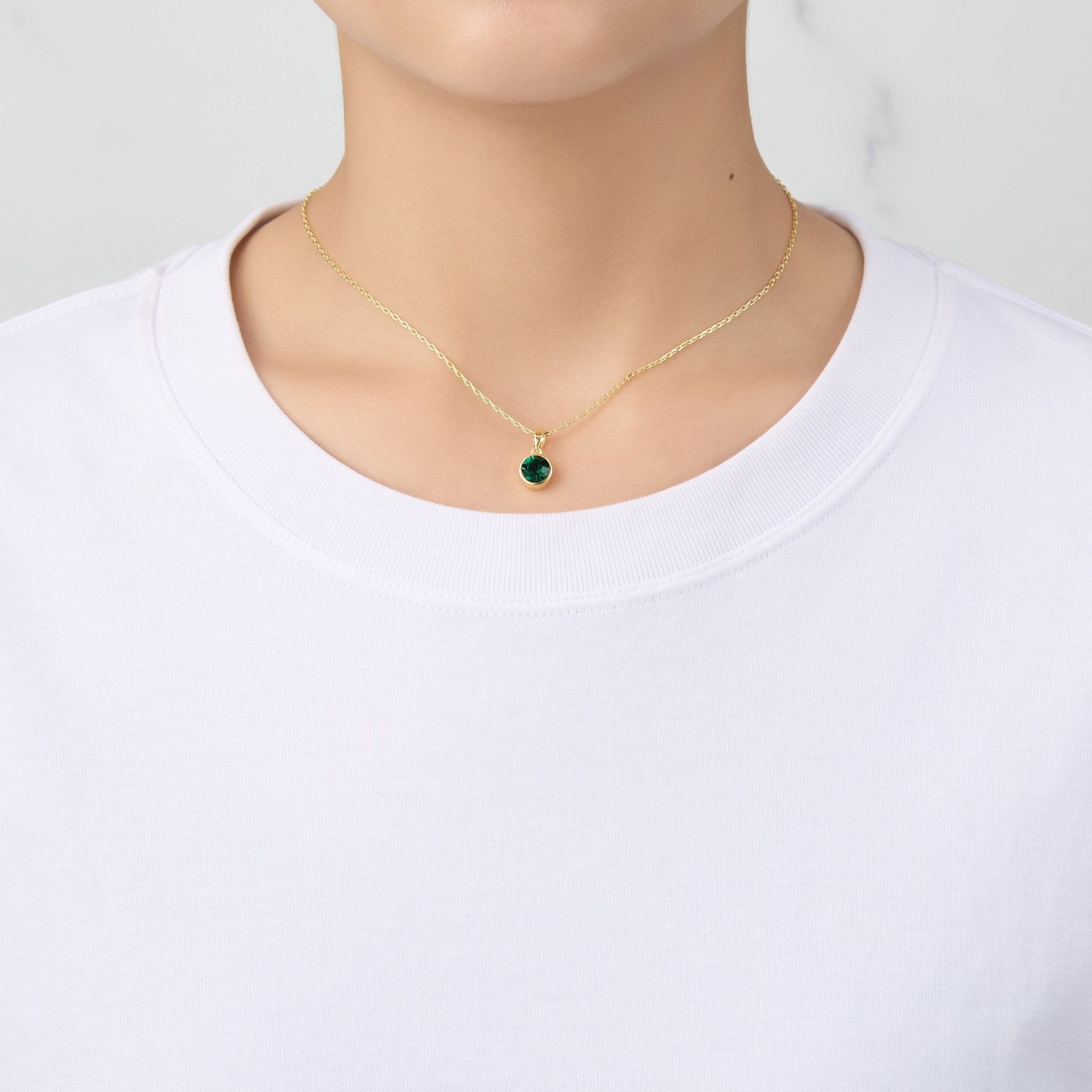 18k Gold Plated May (Emerald) Birthstone Necklace Created with Zircondia® Crystals