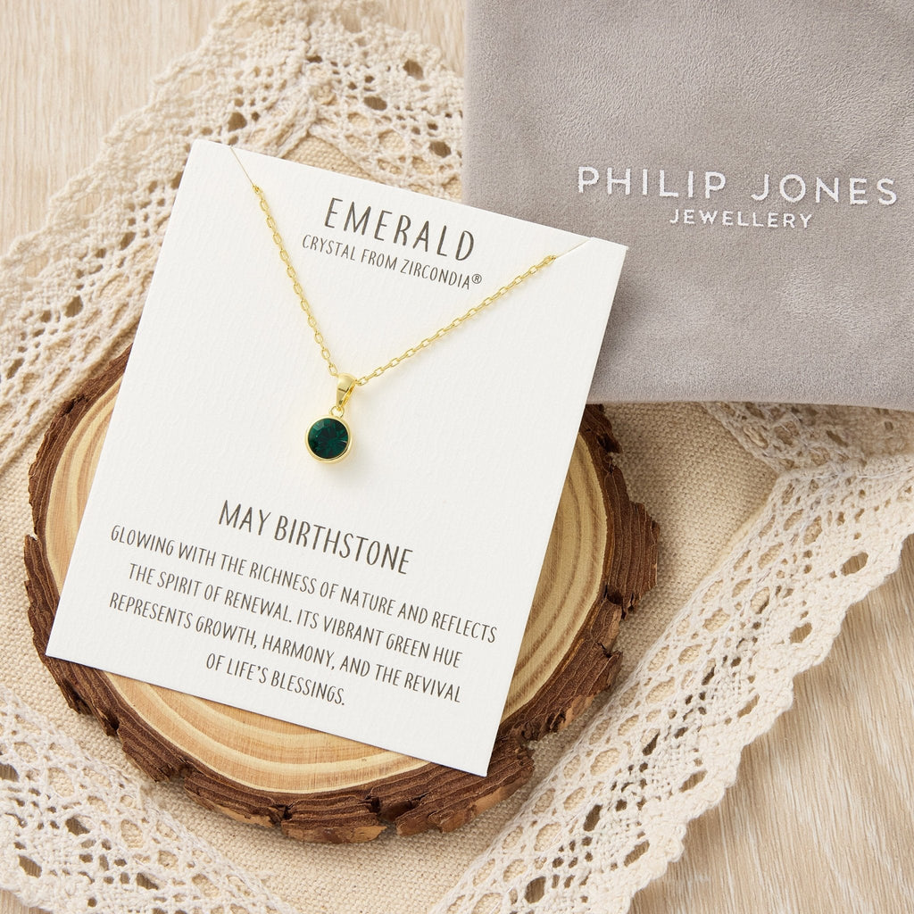 18k Gold Plated May (Emerald) Birthstone Necklace Created with Zircondia® Crystals