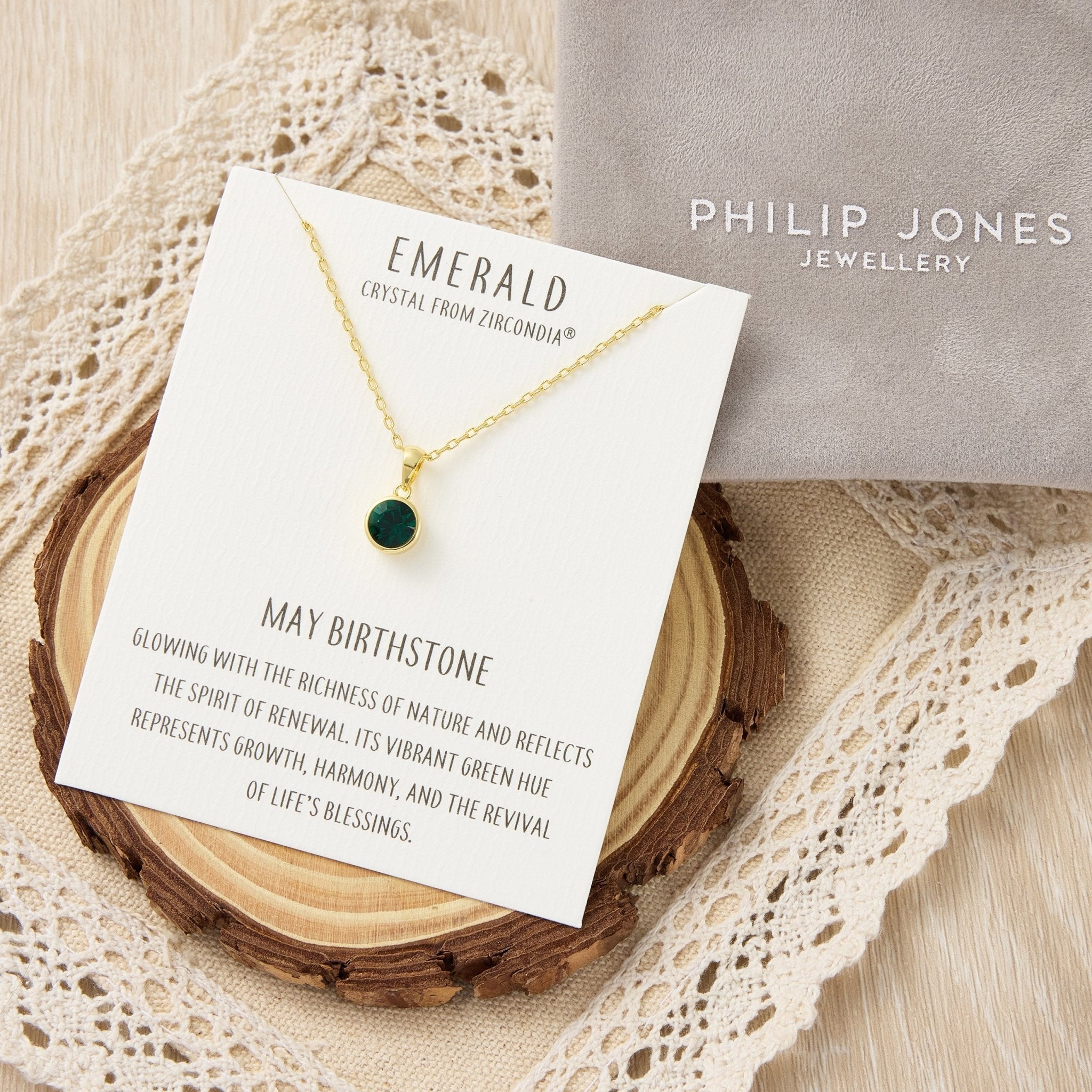 18k Gold Plated May (Emerald) Birthstone Necklace Created with Zircondia® Crystals
