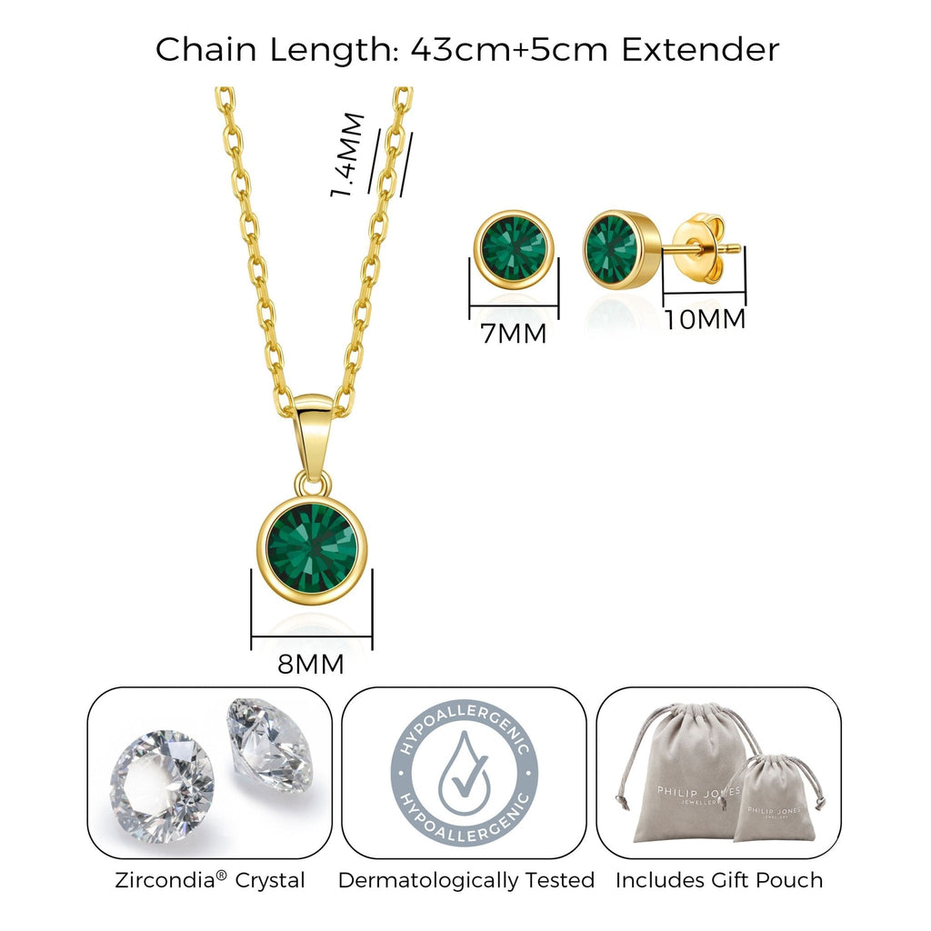 18k Gold Plated May (Emerald) Birthstone Necklace & Earrings Set Created with Zircondia® Crystals
