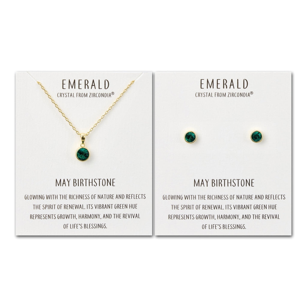 18k Gold Plated May (Emerald) Birthstone Necklace & Earrings Set Created with Zircondia® Crystals