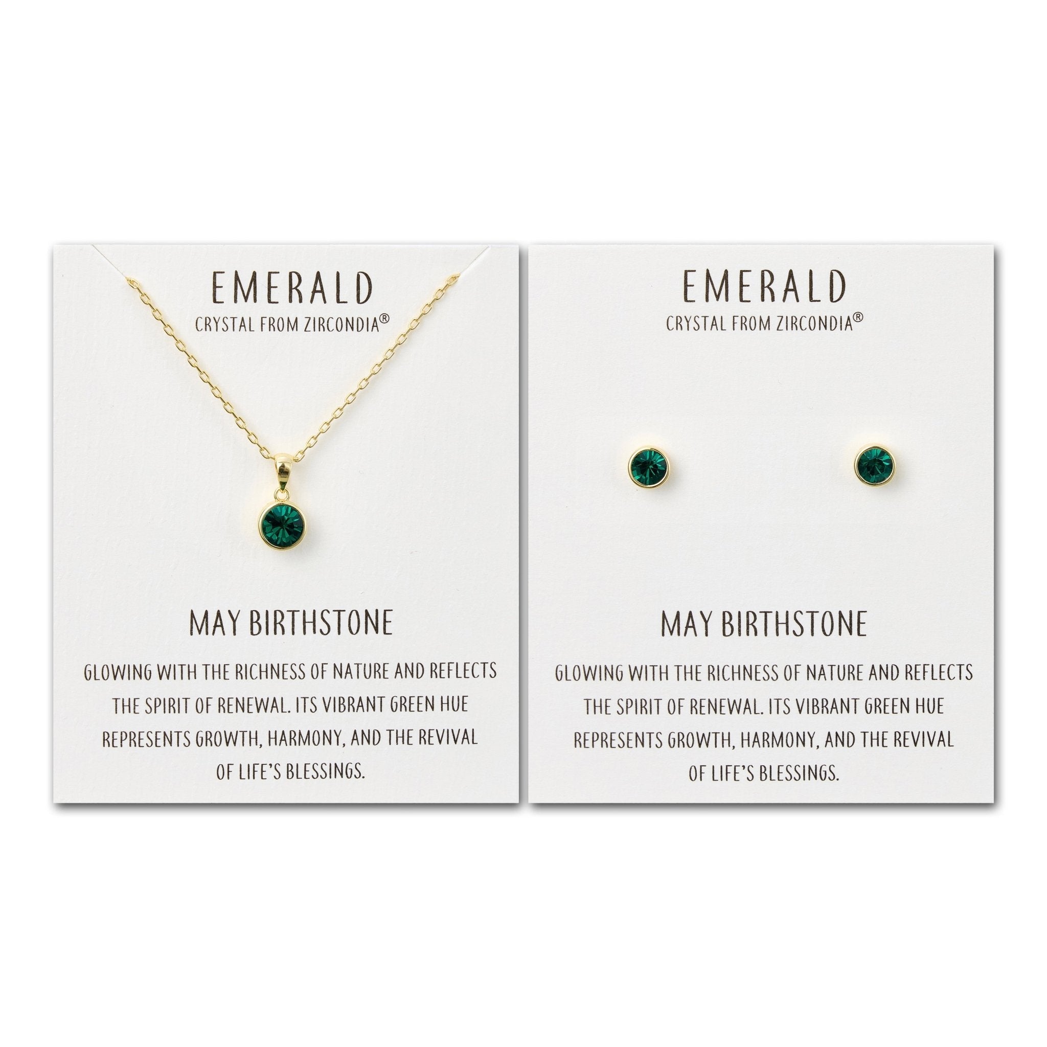 18k Gold Plated May (Emerald) Birthstone Necklace & Earrings Set Created with Zircondia® Crystals