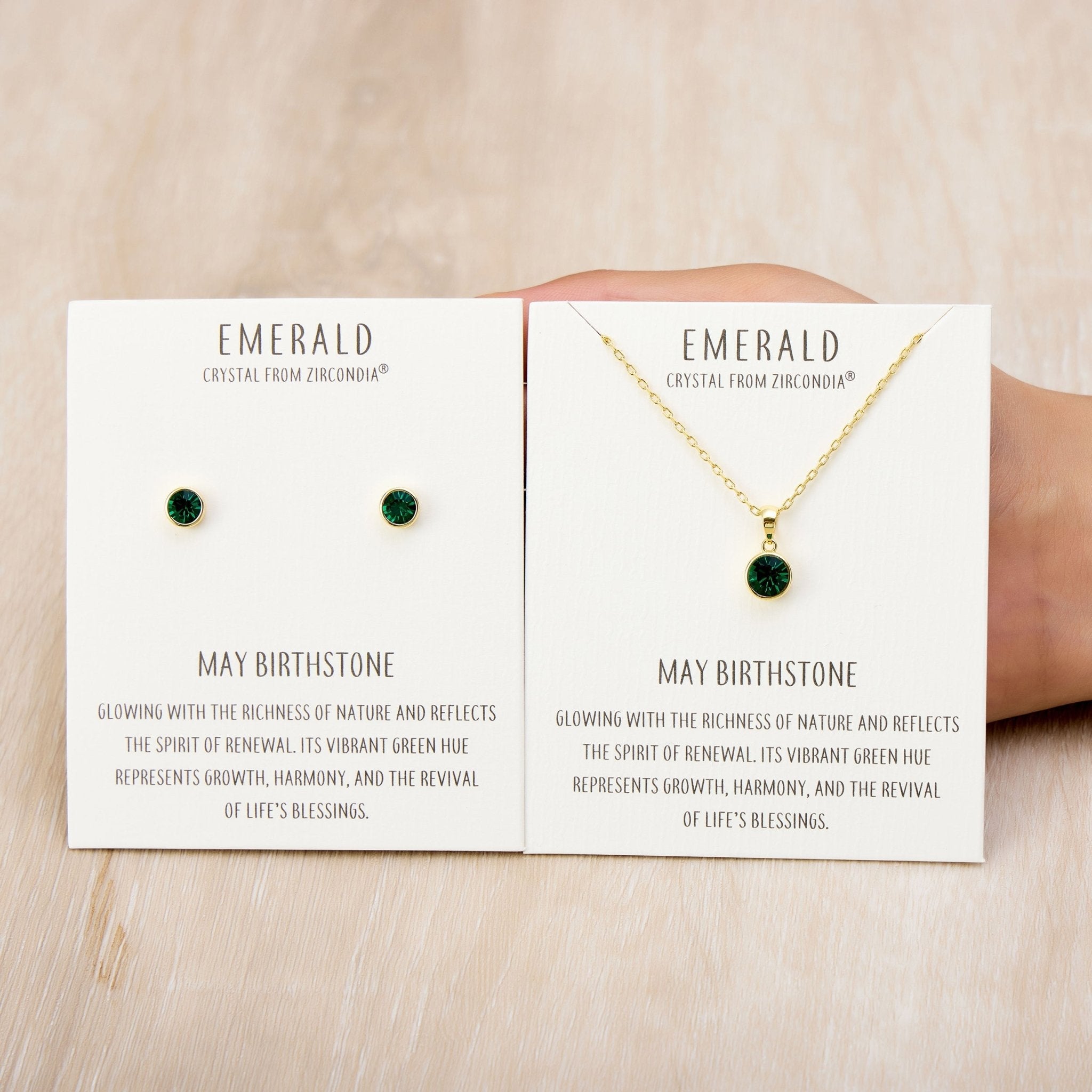 18k Gold Plated May (Emerald) Birthstone Necklace & Earrings Set Created with Zircondia® Crystals
