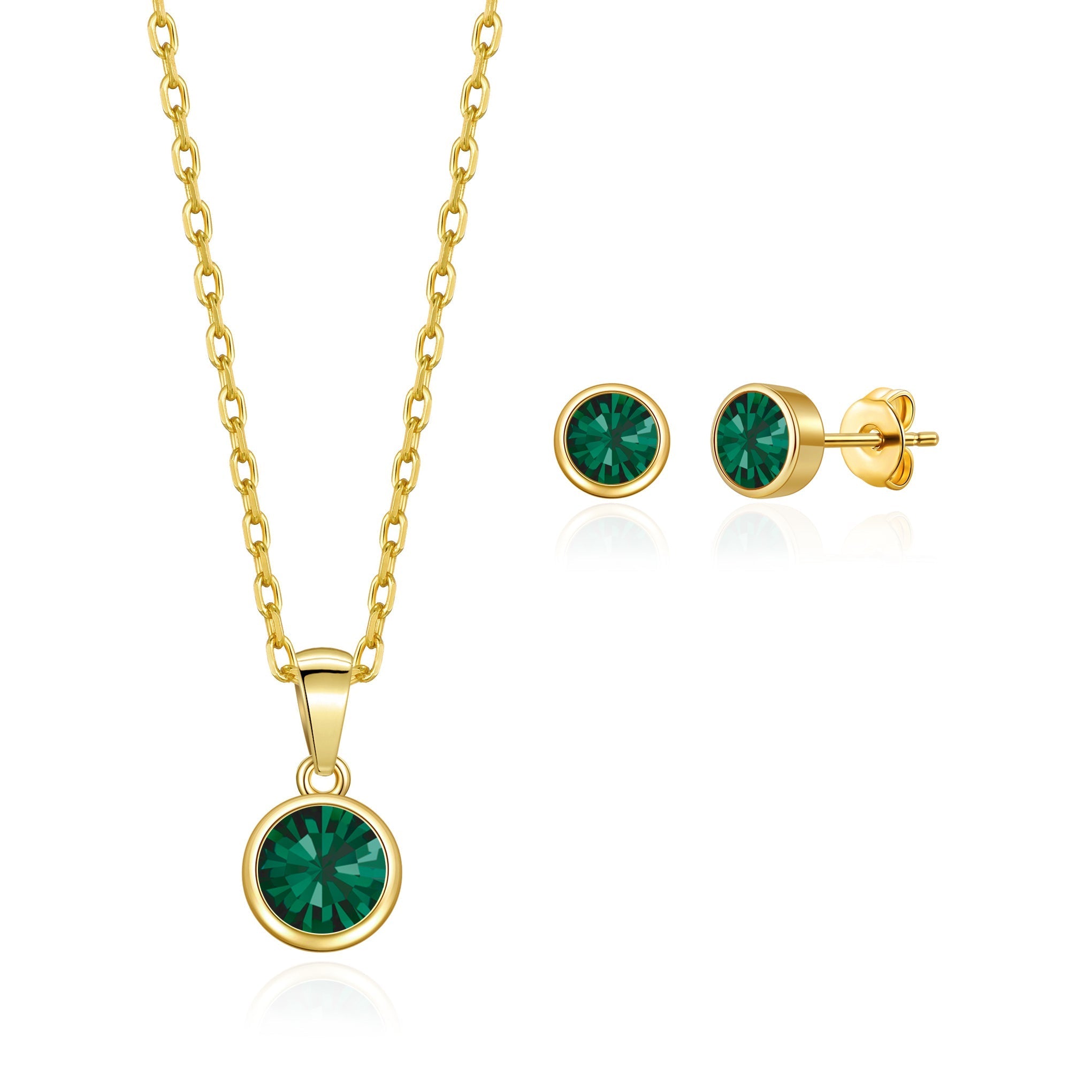 18k Gold Plated May (Emerald) Birthstone Necklace & Earrings Set Created with Zircondia® Crystals