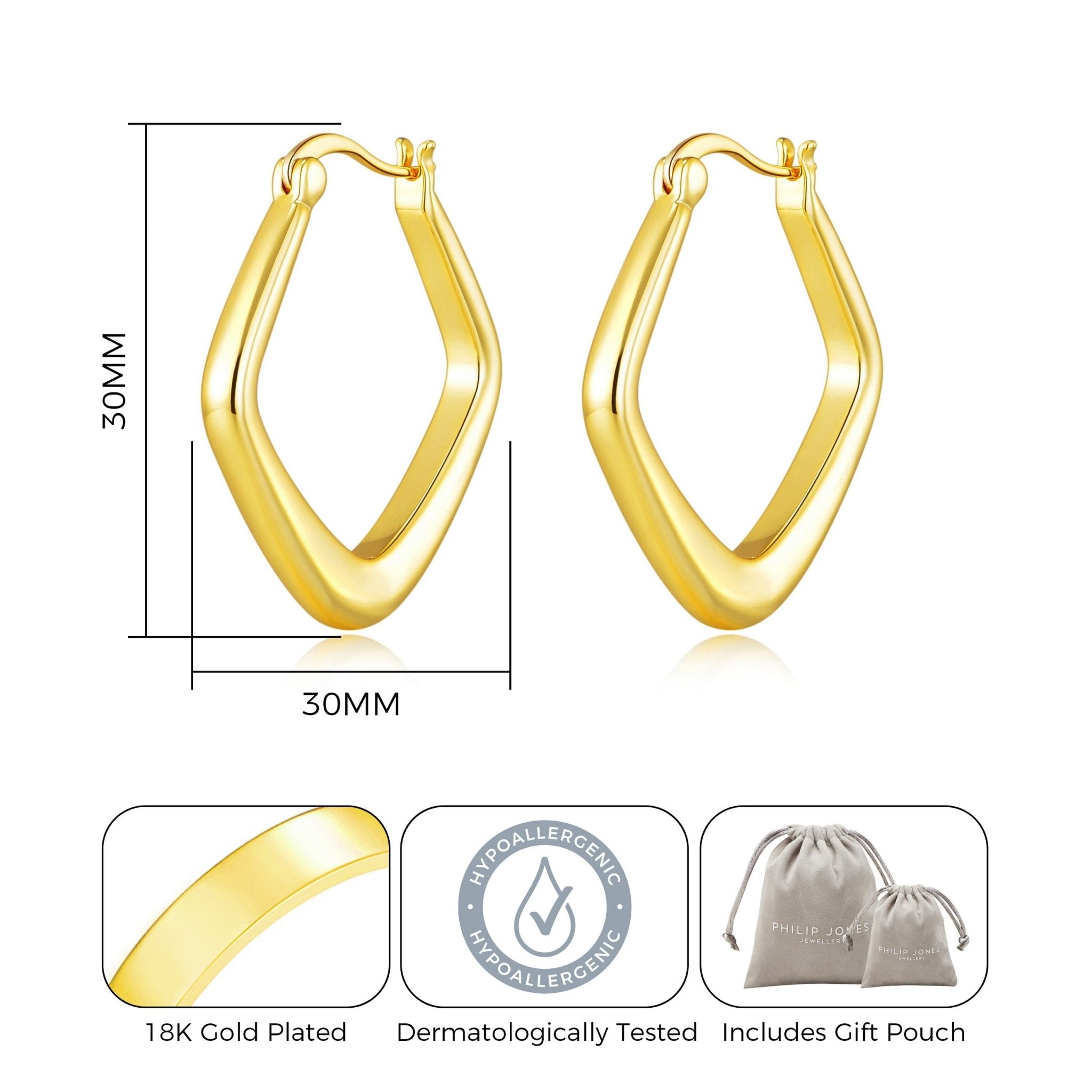 18k Gold Plated Medium Chunky Hoop Earrings