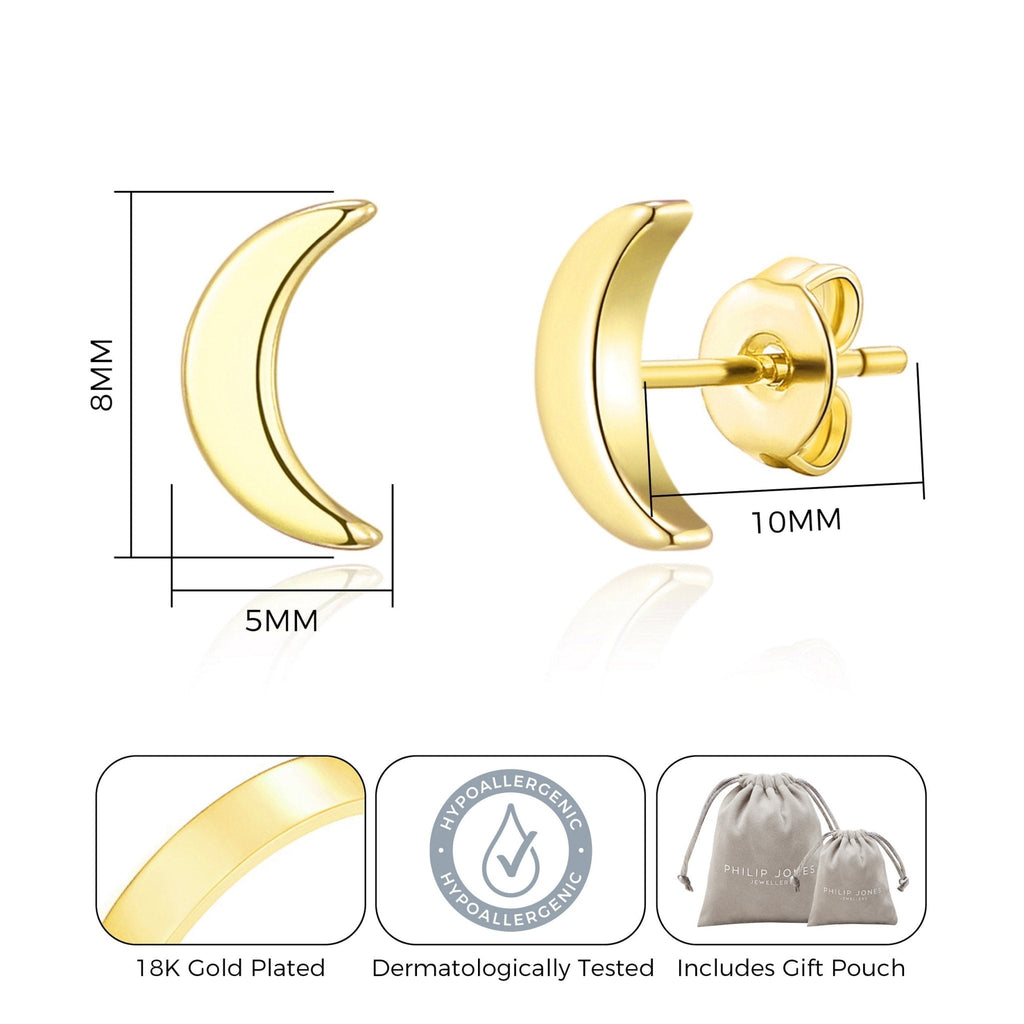 18k Gold Plated Moon Stud Earrings