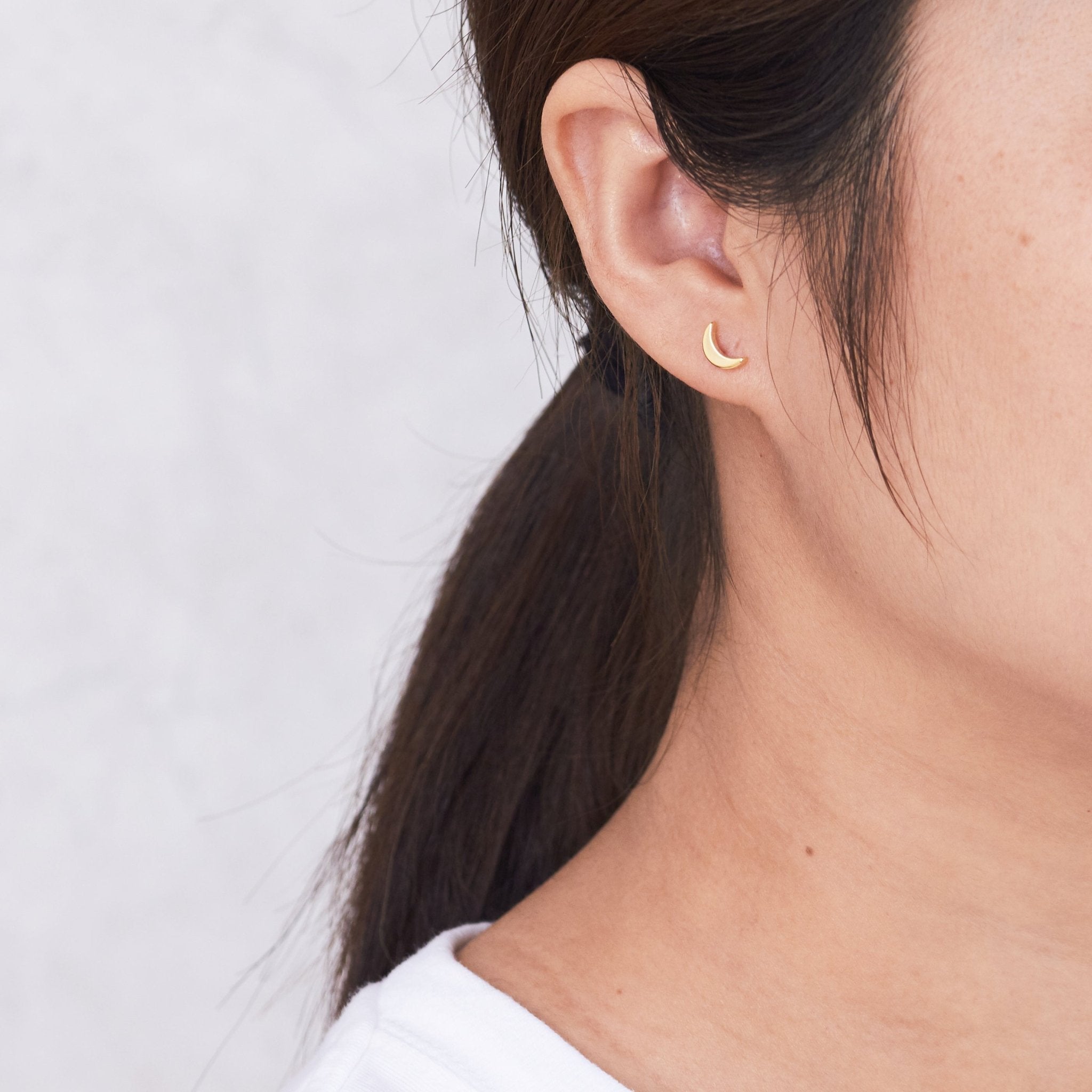 18k Gold Plated Moon Stud Earrings