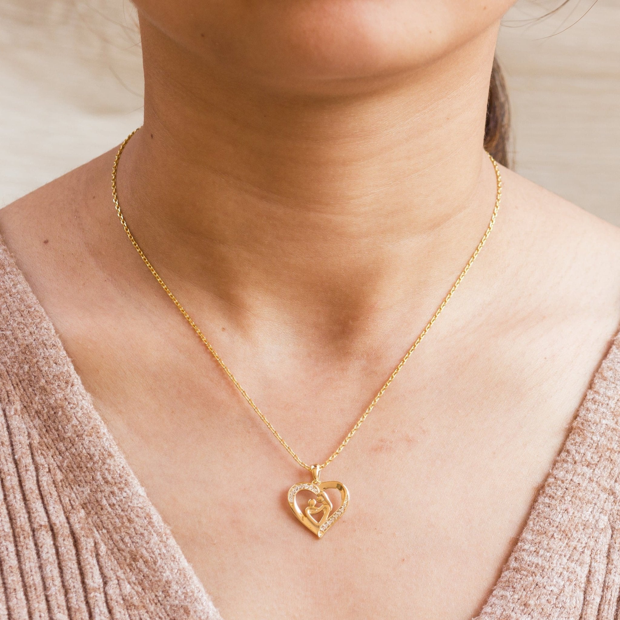 18k Gold Plated Mother And Child Necklace Created with Zircondia® Crystals