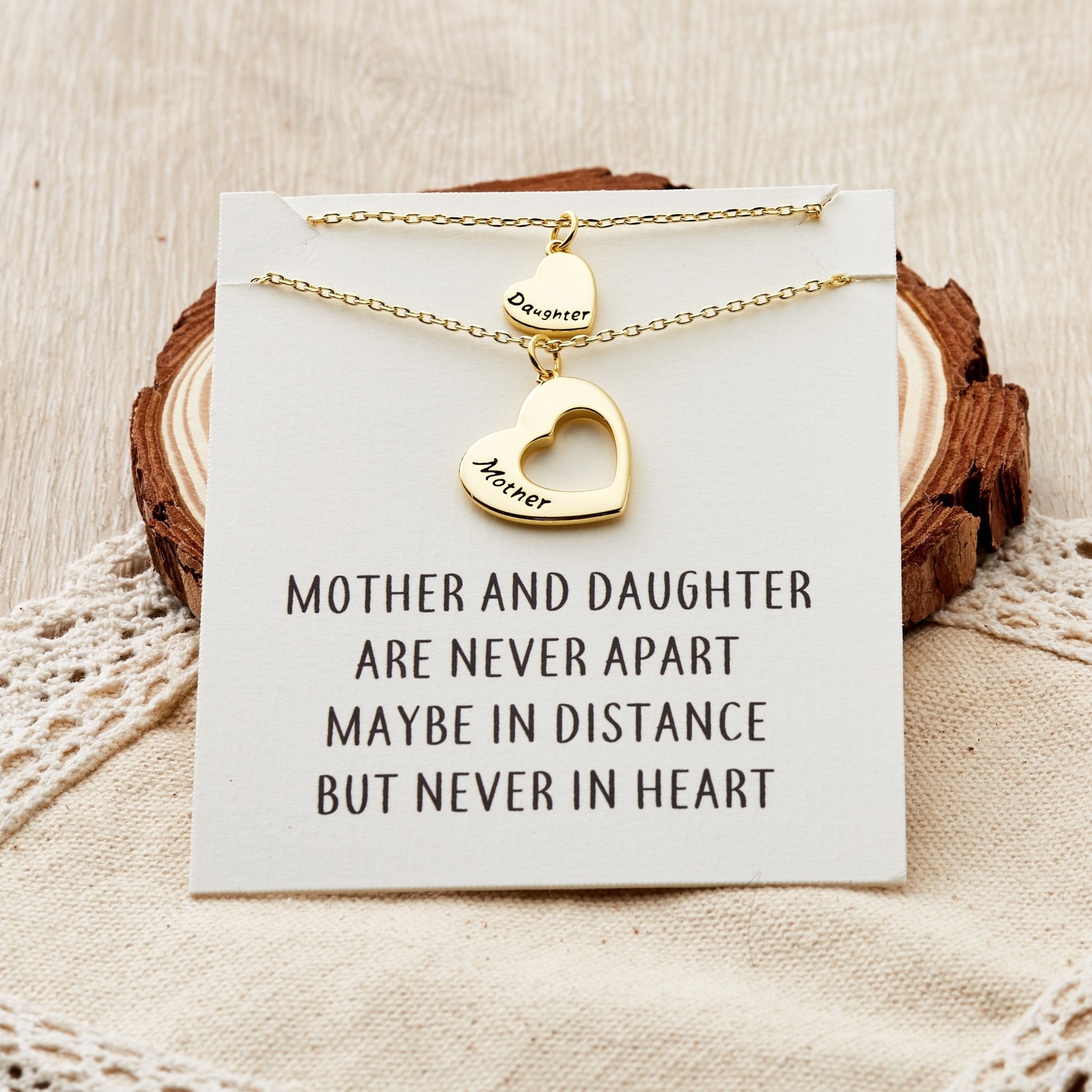 18k Gold Plated Mother and Daughter Necklace Set with Quote Card