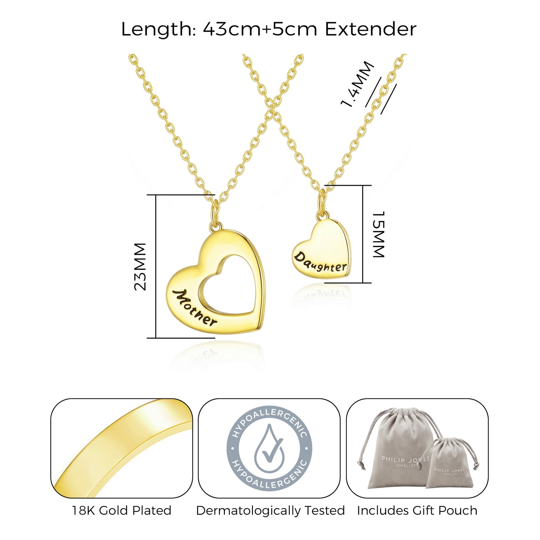 18k Gold Plated Mother and Daughter Necklace Set