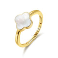 18k Gold Plated Mother of Pearl Gemstone Adjustable Clover Ring