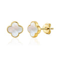 18k Gold Plated Mother of Pearl Gemstone Clover Earrings