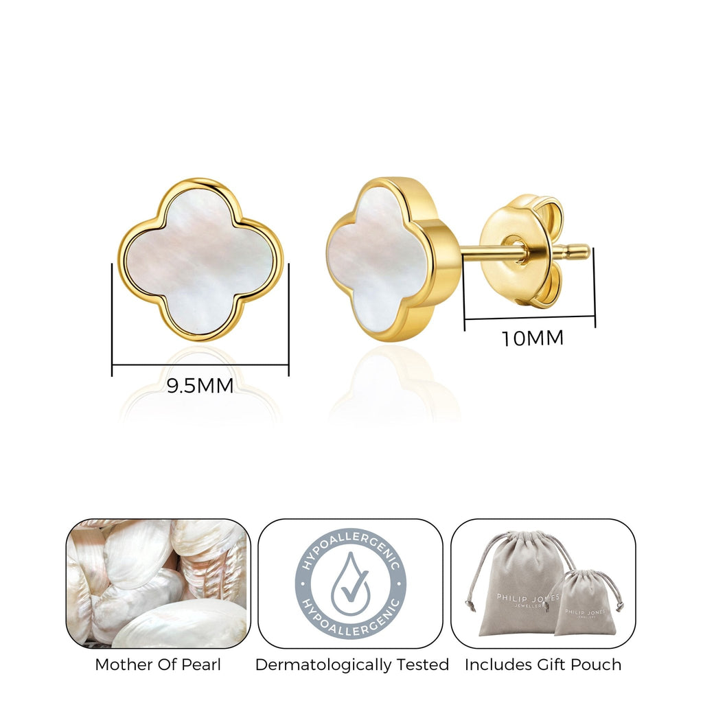 18k Gold Plated Mother of Pearl Gemstone Clover Earrings