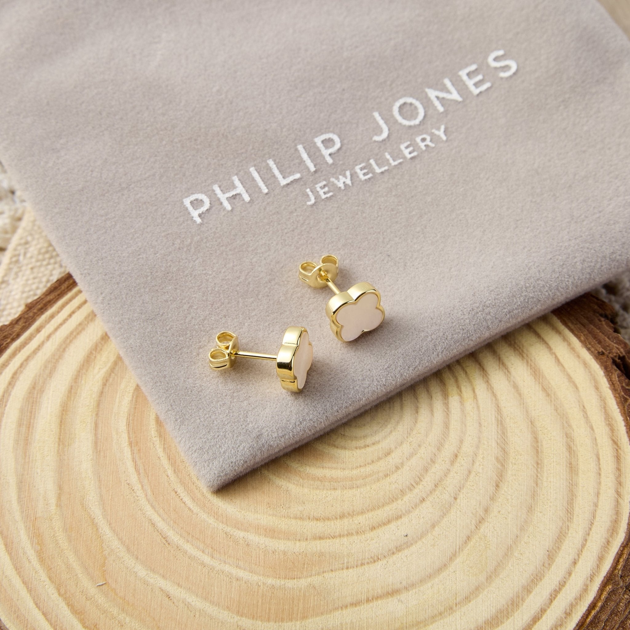 18k Gold Plated Mother of Pearl Gemstone Clover Earrings