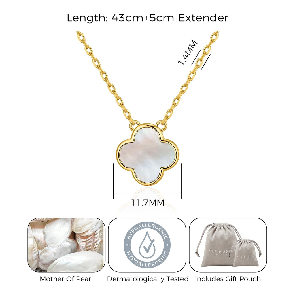 18k Gold Plated Mother of Pearl Gemstone Clover Necklace