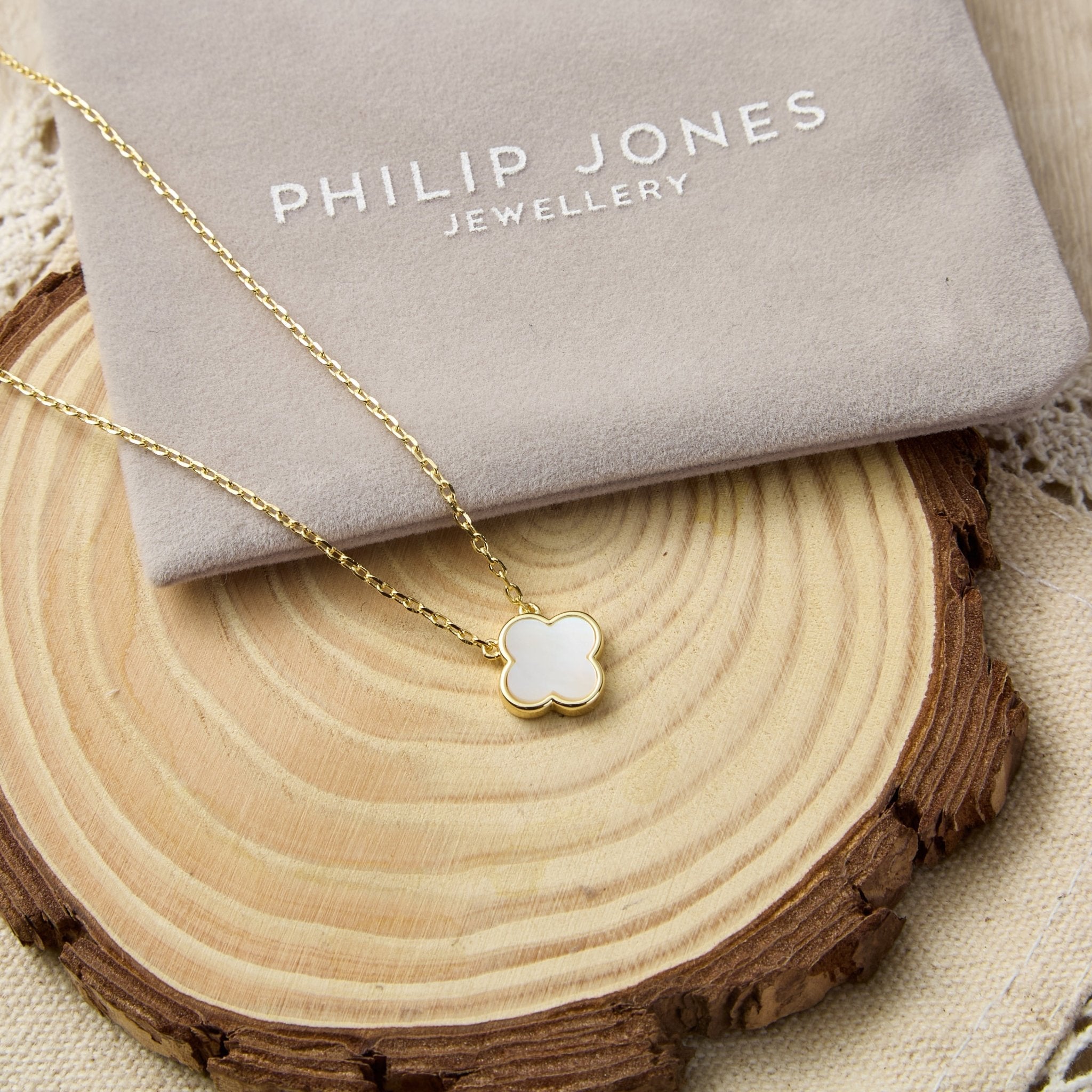 18k Gold Plated Mother of Pearl Gemstone Clover Necklace