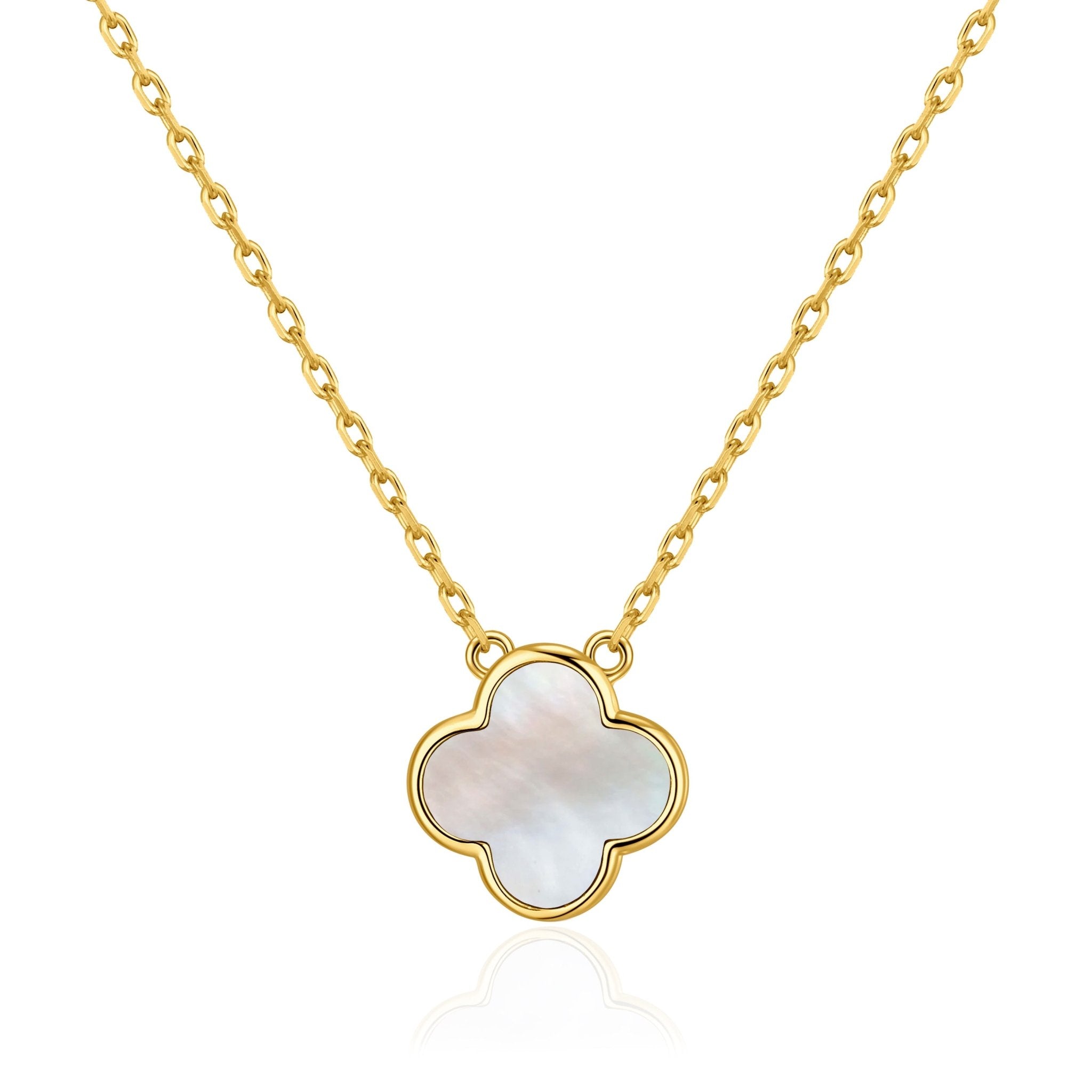 18k Gold Plated Mother of Pearl Gemstone Clover Necklace