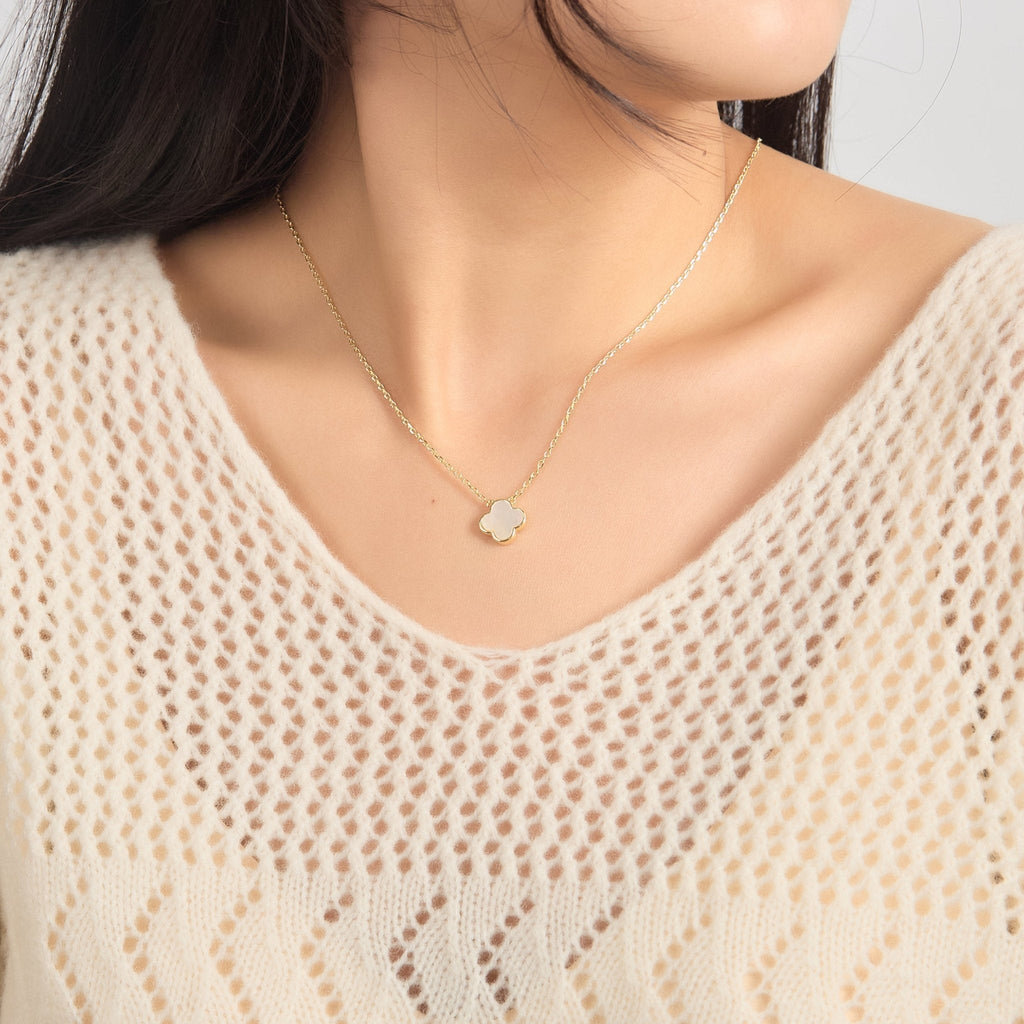 18k Gold Plated Mother of Pearl Gemstone Clover Necklace