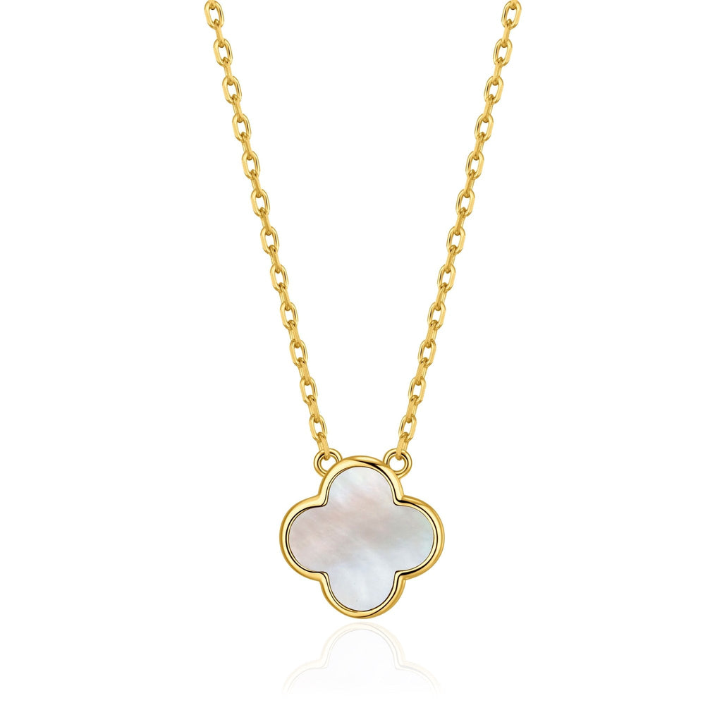 18k Gold Plated Mother of Pearl Gemstone Clover Necklace