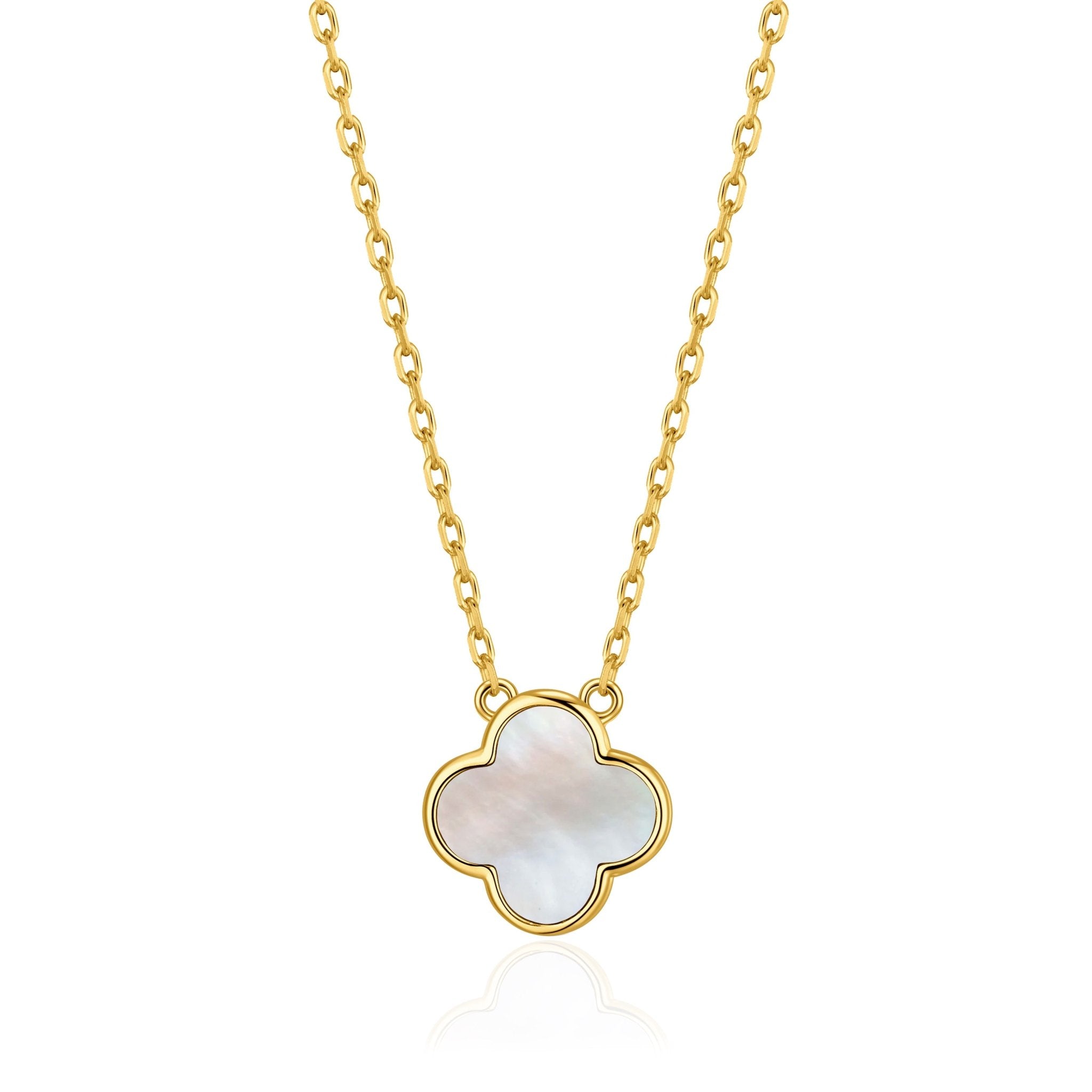 18k Gold Plated Mother of Pearl Gemstone Clover Necklace