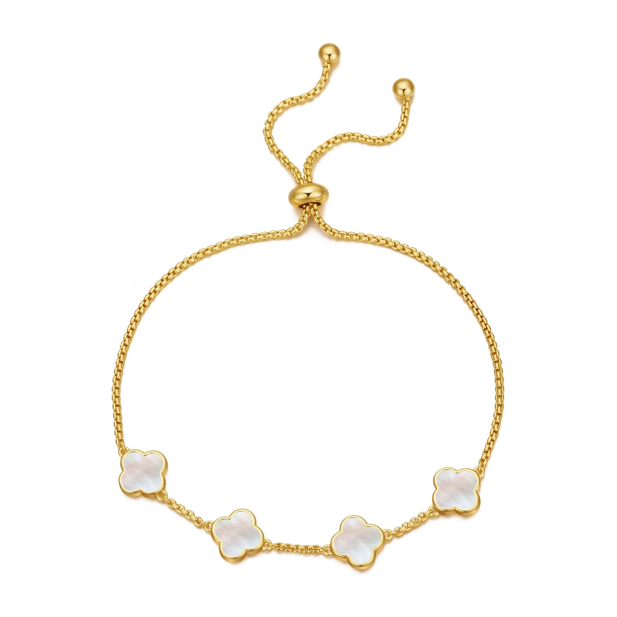 18k Gold Plated Mother Of Pearl Multi Clover Friendship Slider Bracelet