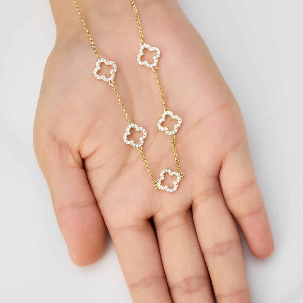 18k Gold Plated Multi Clover Necklace Created with Zircondia® Crystals