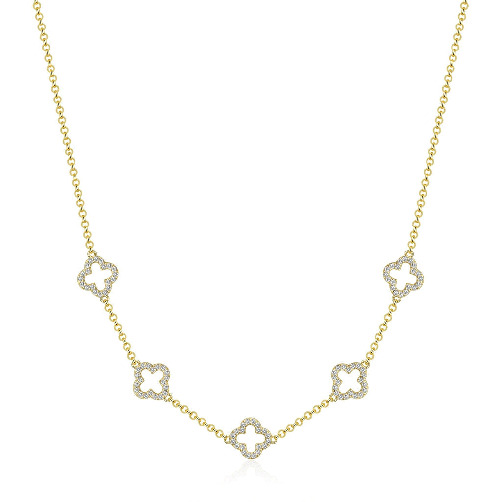18k Gold Plated Multi Clover Necklace Created with Zircondia® Crystals