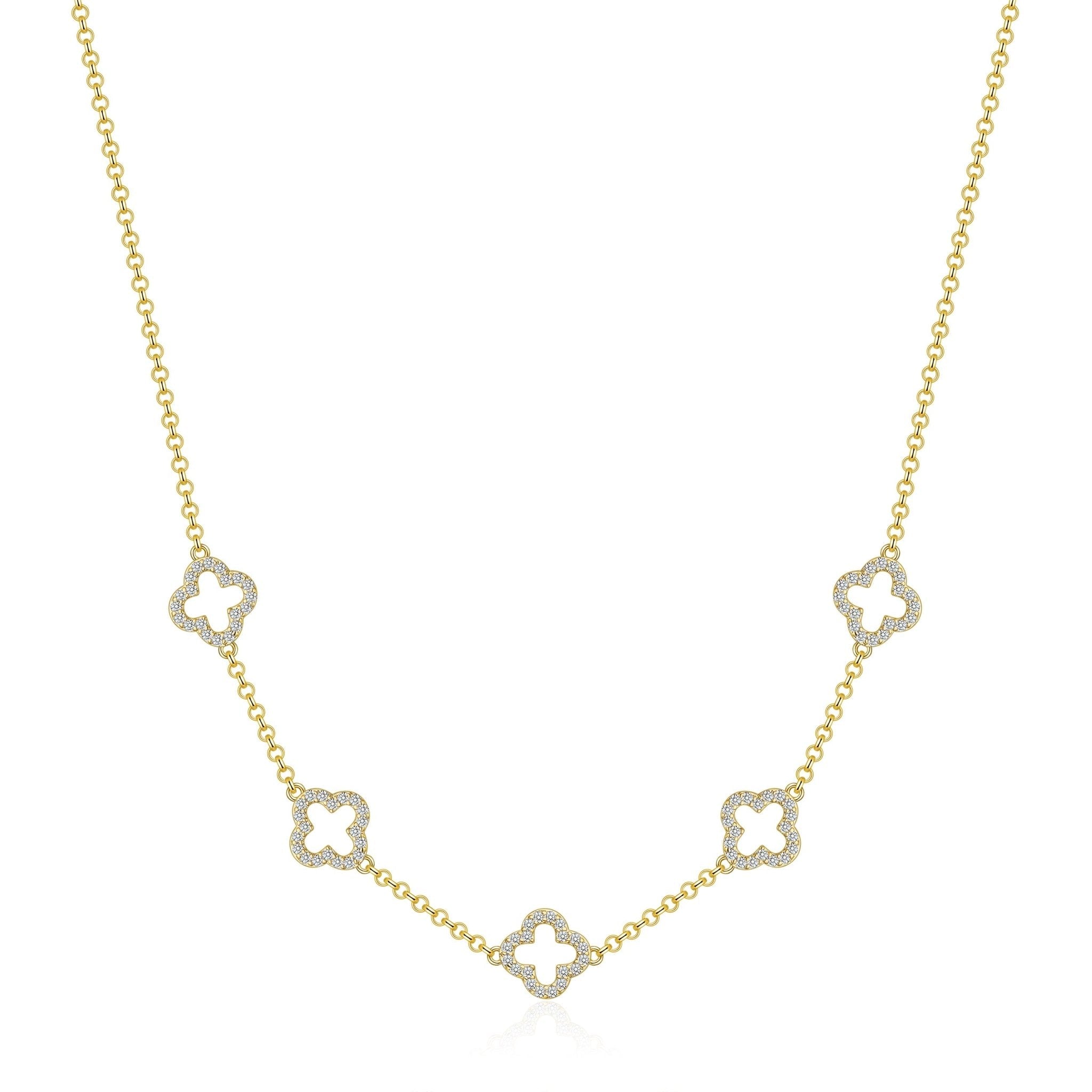 18k Gold Plated Multi Clover Necklace Created with Zircondia® Crystals