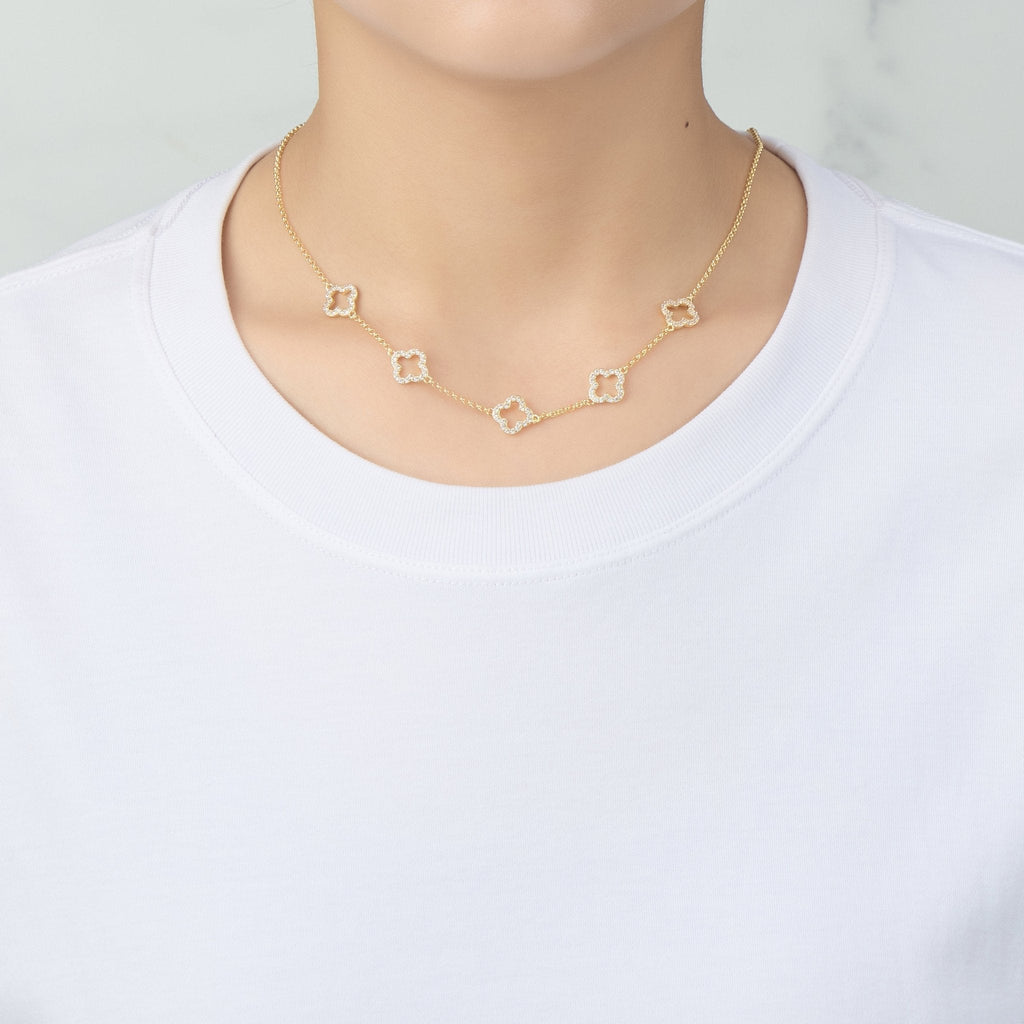 18k Gold Plated Multi Clover Necklace Created with Zircondia® Crystals