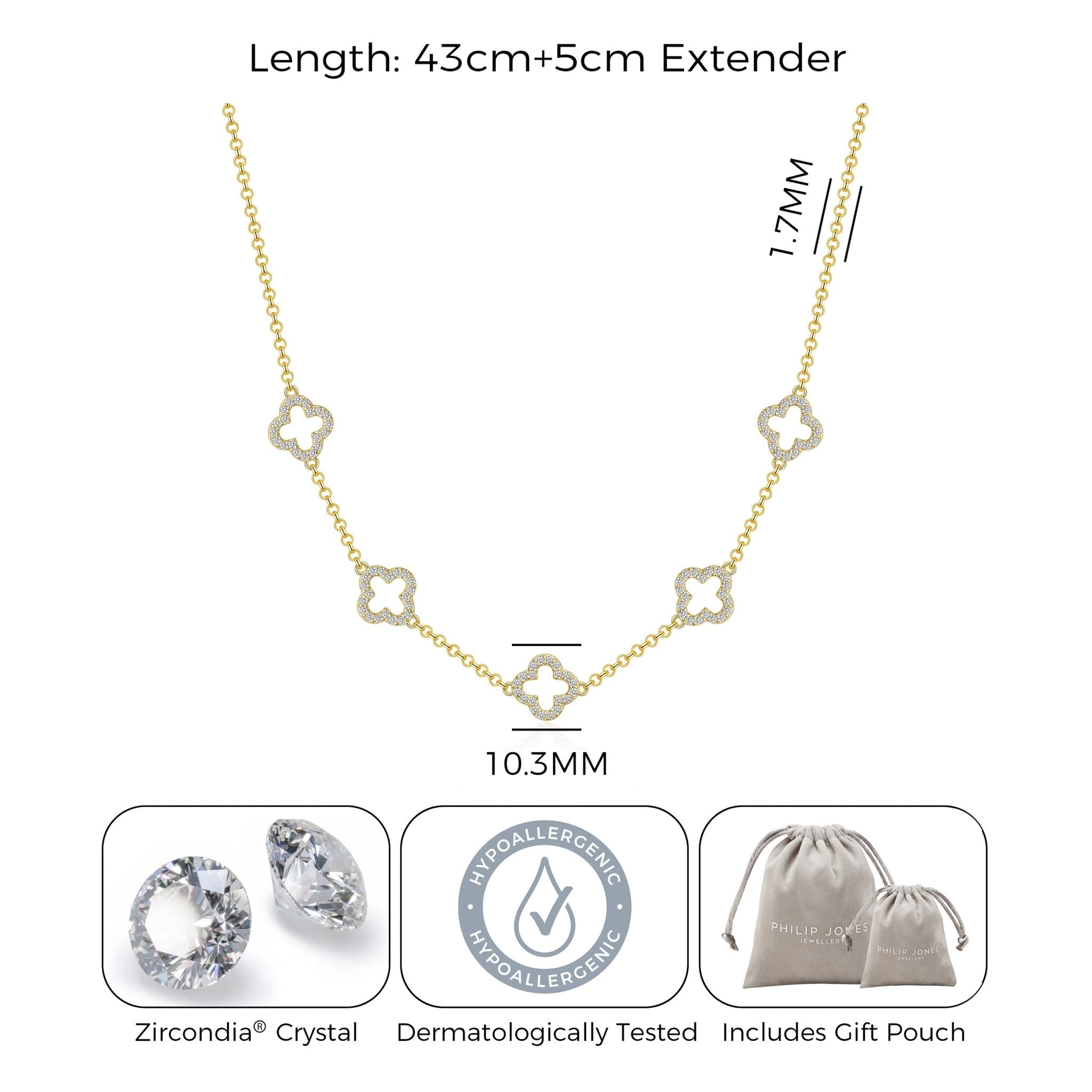 18k Gold Plated Multi Clover Necklace Created with Zircondia® Crystals