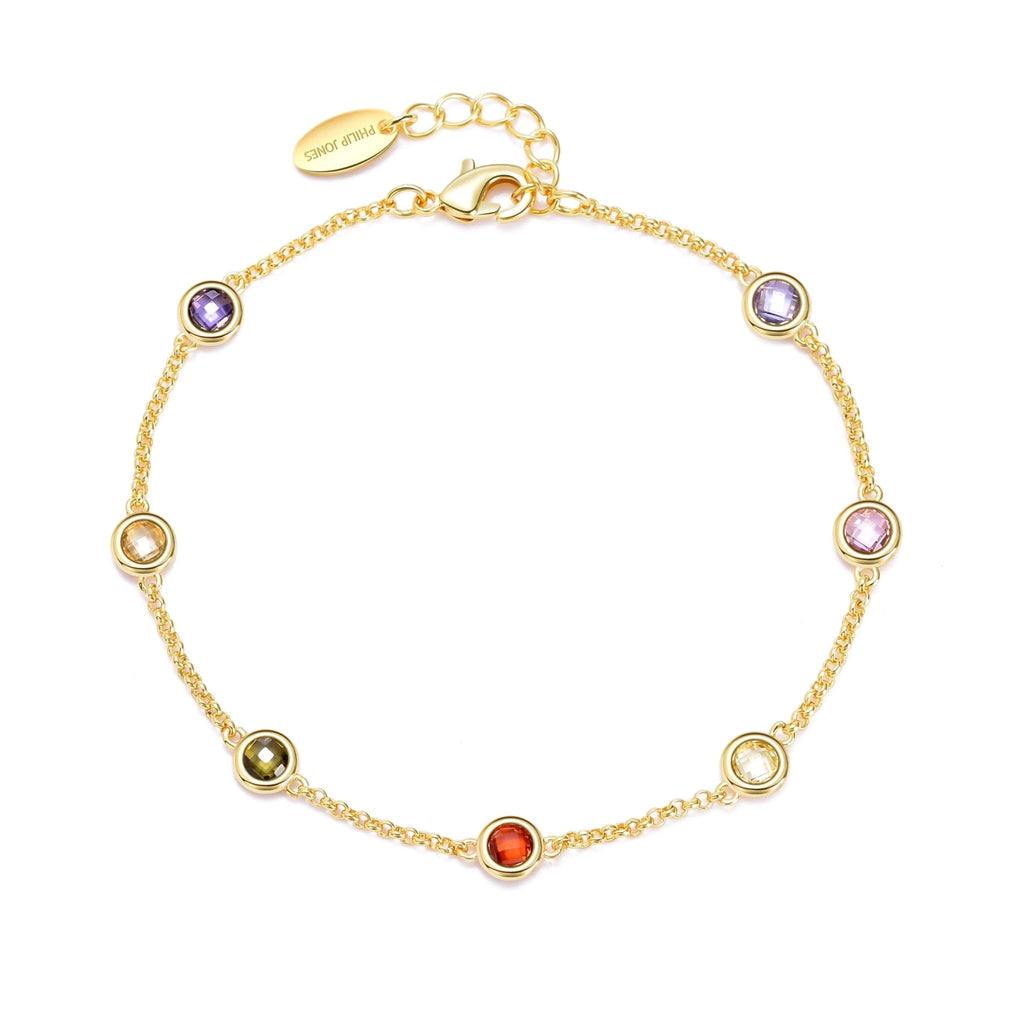 18k Gold Plated Multi Coloured Crystal Bracelet Created with Zircondia® Crystals