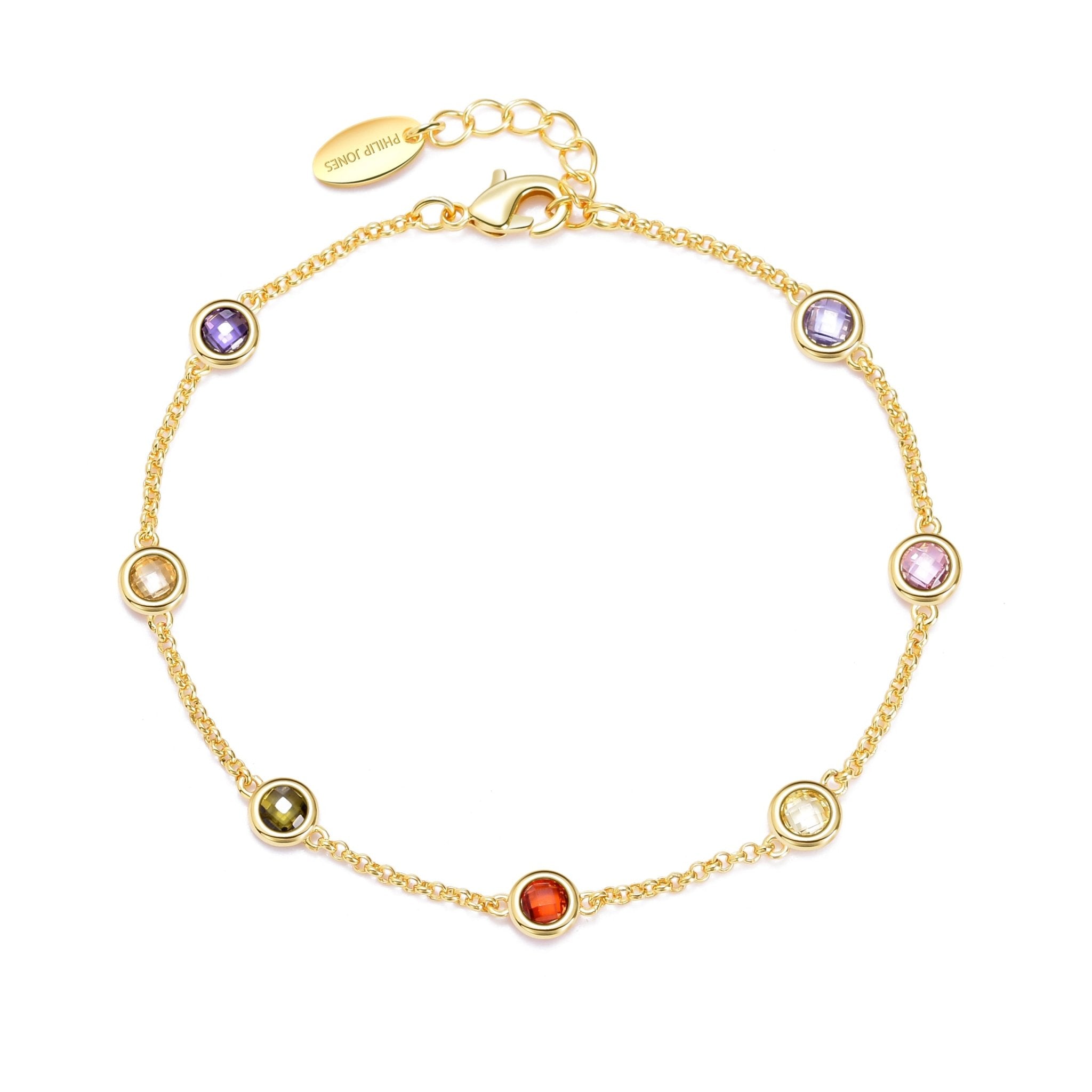 18k Gold Plated Multi Coloured Crystal Bracelet Created with Zircondia® Crystals