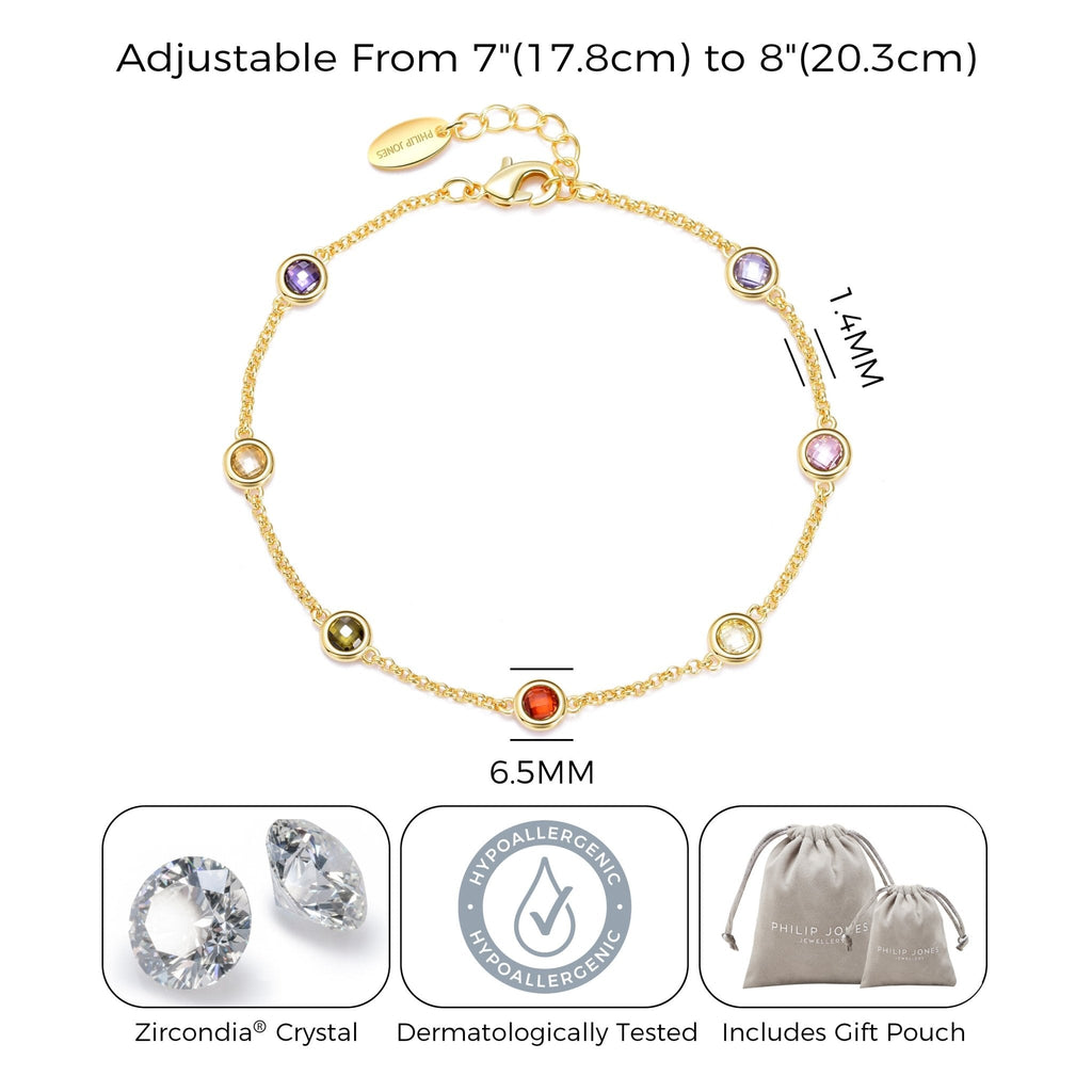 18k Gold Plated Multi Coloured Crystal Bracelet Created with Zircondia® Crystals