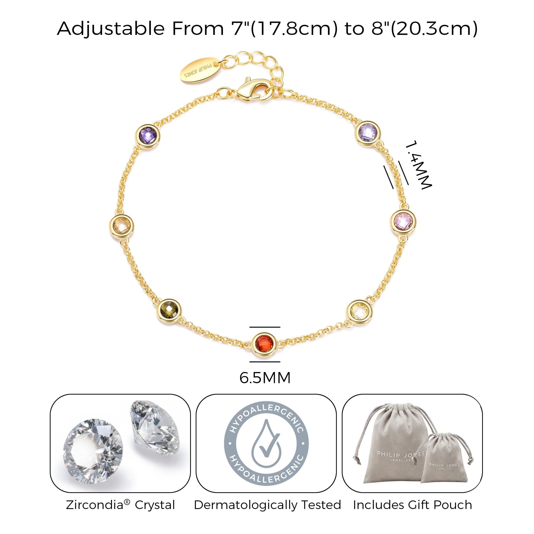 18k Gold Plated Multi Coloured Crystal Bracelet Created with Zircondia® Crystals