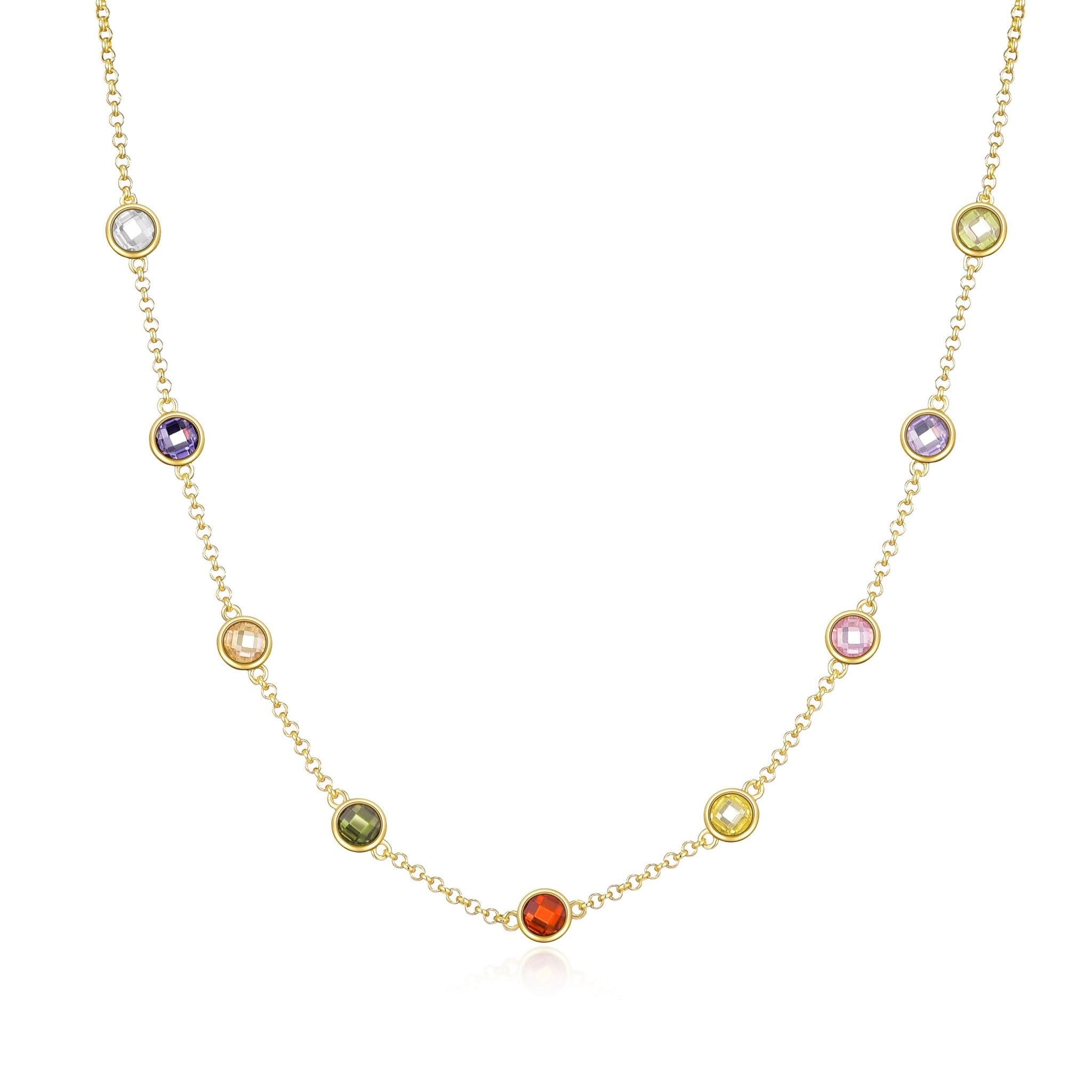 18k Gold Plated Multi Coloured Crystal Necklace Created with Zircondia® Crystals