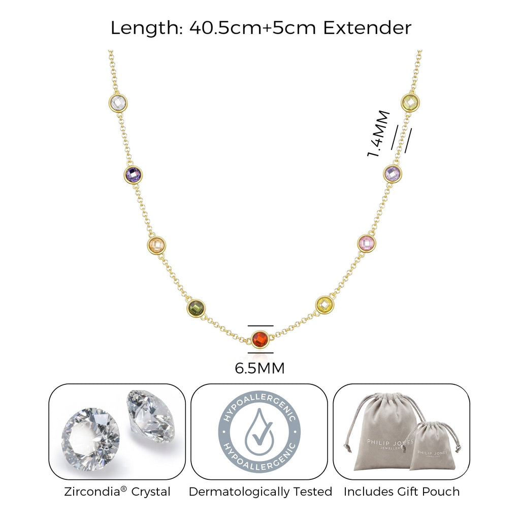 18k Gold Plated Multi Coloured Crystal Necklace Created with Zircondia® Crystals
