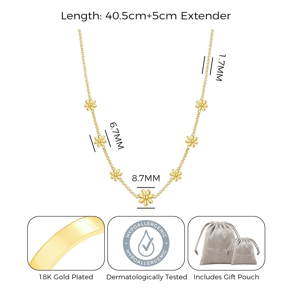 18k Gold Plated Multi Daisy Necklace