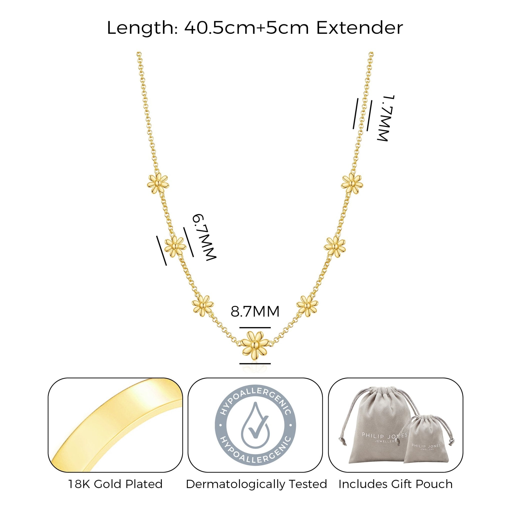 18k Gold Plated Multi Daisy Necklace
