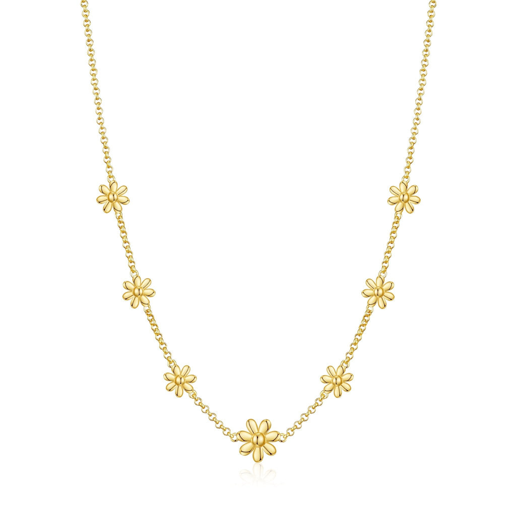 18k Gold Plated Multi Daisy Necklace